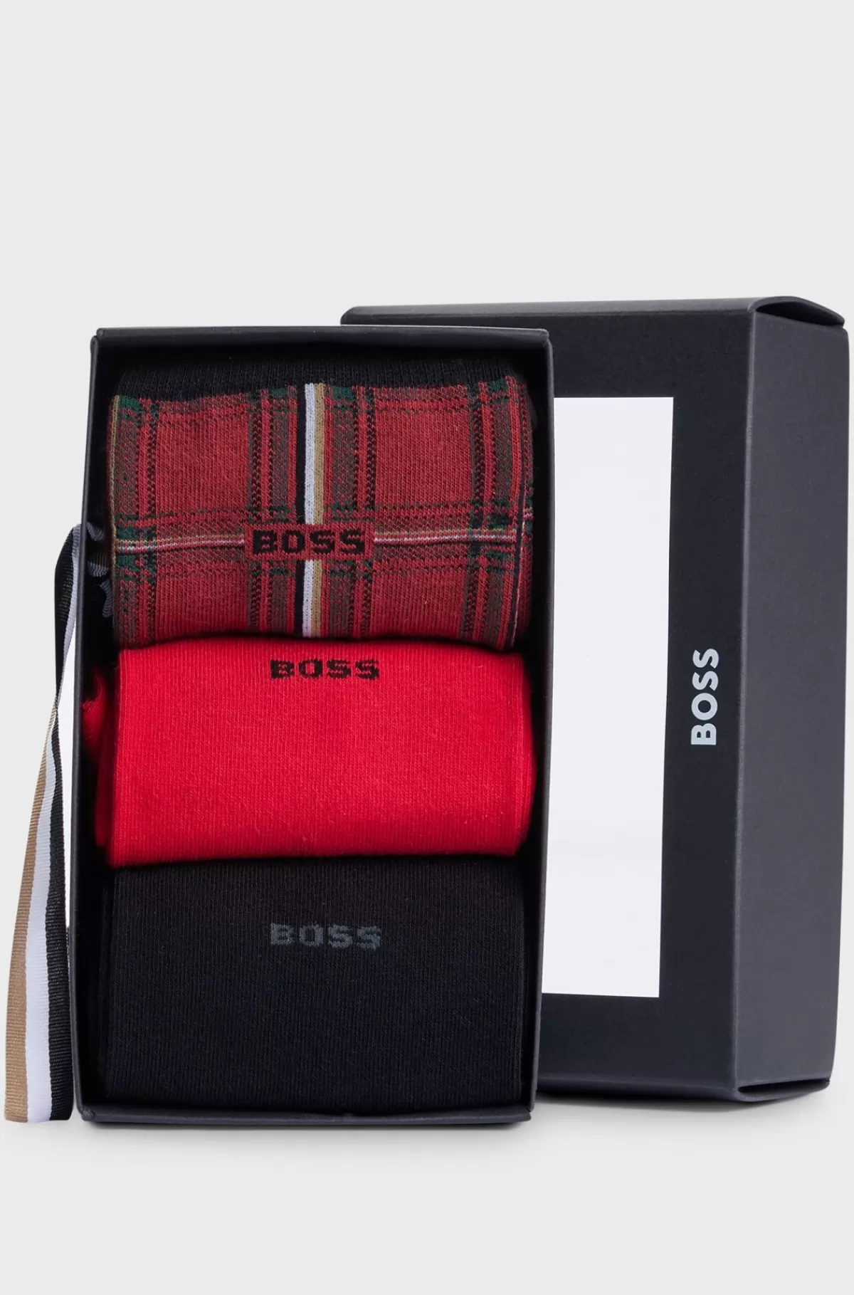 HUGO BOSS Pakke Med Tre Par Strømper I Almindelig Længde Med Logo Sort/rød Flash Sale