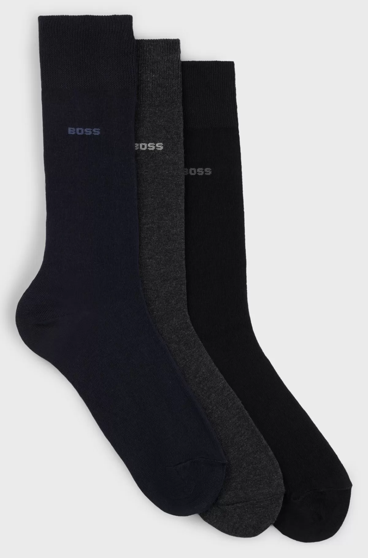 HUGO BOSS Pakke Med Tre Par Strømper I Stof Med Stræk I Almindelig Længde Sort/grå/blå Sale