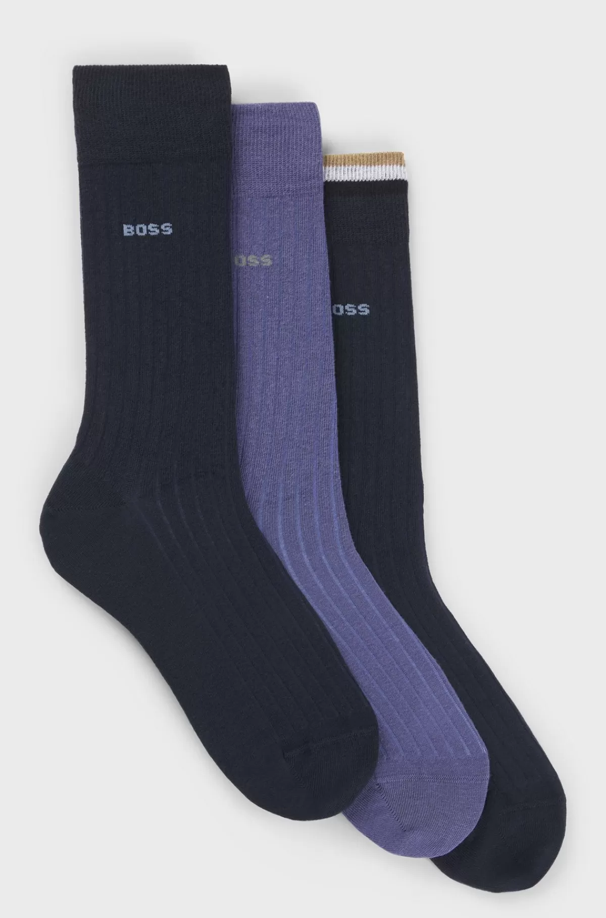 HUGO BOSS Pakke Med Tre Par Strømper Med Almindelig Længde I En Bomuldsblanding Mørkeblå New