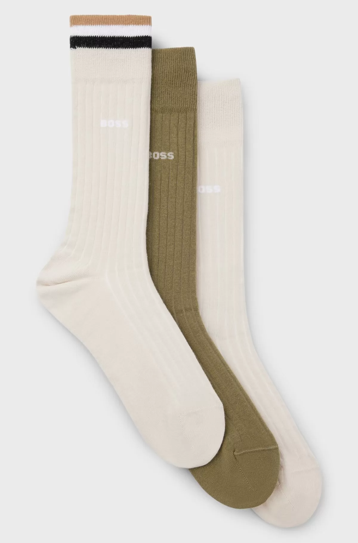 HUGO BOSS Pakke Med Tre Par Strømper Med Almindelig Længde I En Bomuldsblanding Grøn / Lys beige Hot