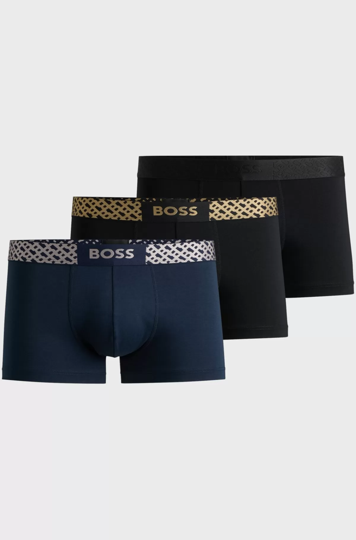 HUGO BOSS Pakke Med Tre Par Underbukser I Bomuld Med Stræk Og Linning Med Monogram Sort/blå Outlet