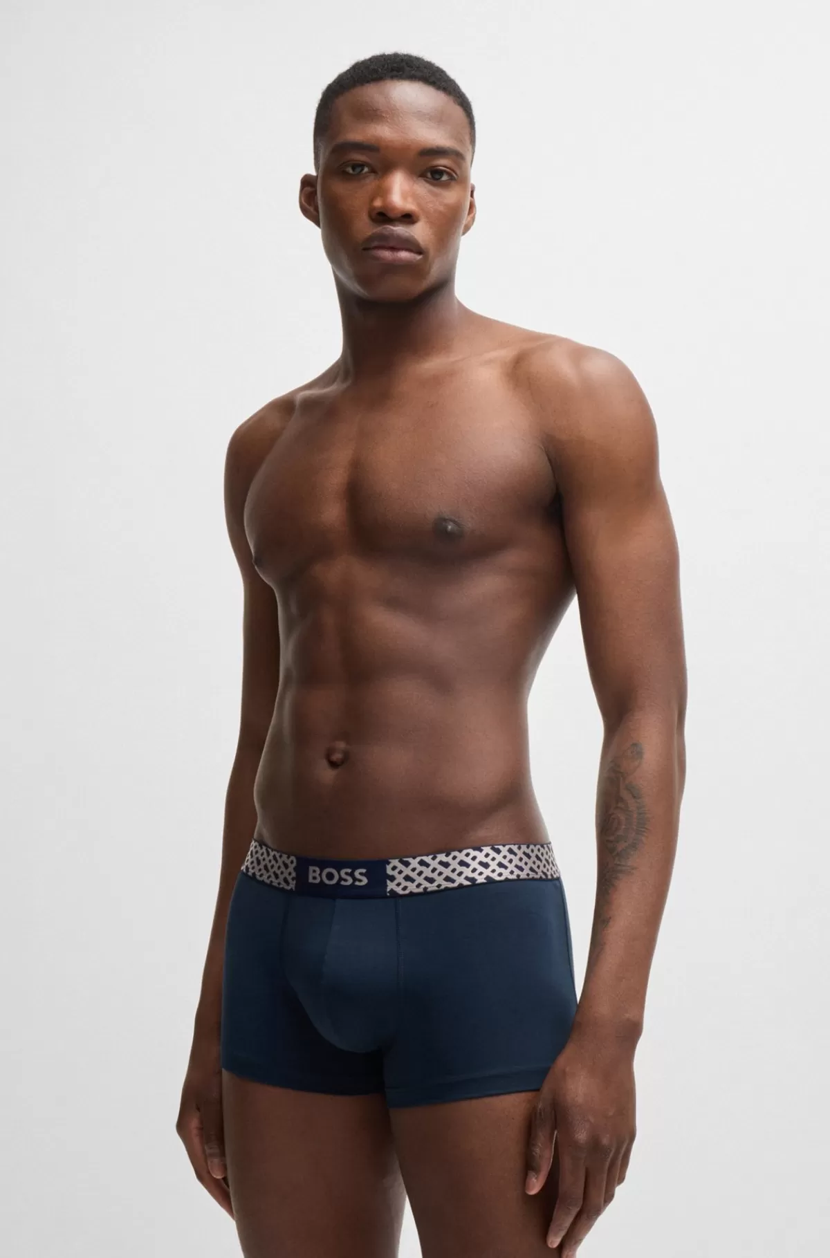 HUGO BOSS Pakke Med Tre Par Underbukser I Bomuld Med Stræk Og Linning Med Monogram Sort/blå Outlet