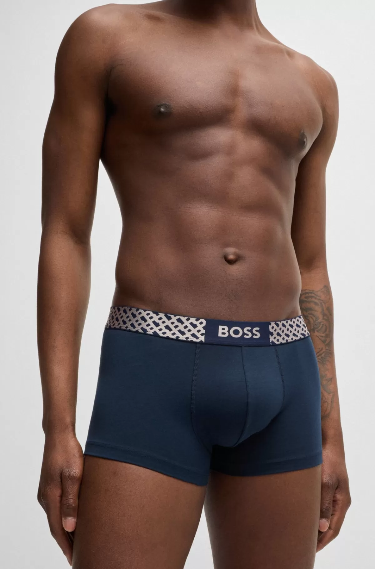 HUGO BOSS Pakke Med Tre Par Underbukser I Bomuld Med Stræk Og Linning Med Monogram Sort/blå Outlet