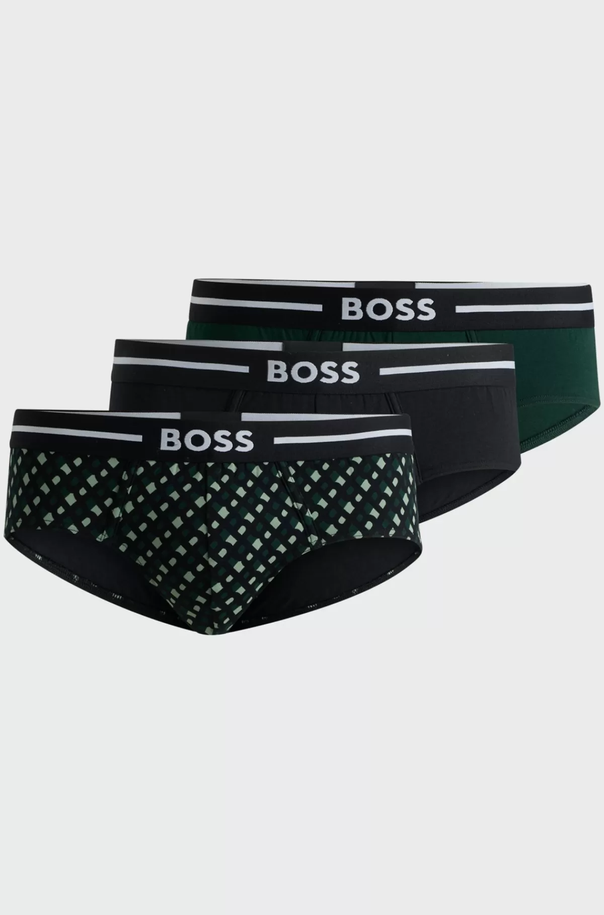 HUGO BOSS Pakke Med Tre Par Underbukser I Bomuld Med Stræk Og Logolinning Sort/mørkegrøn Flash Sale