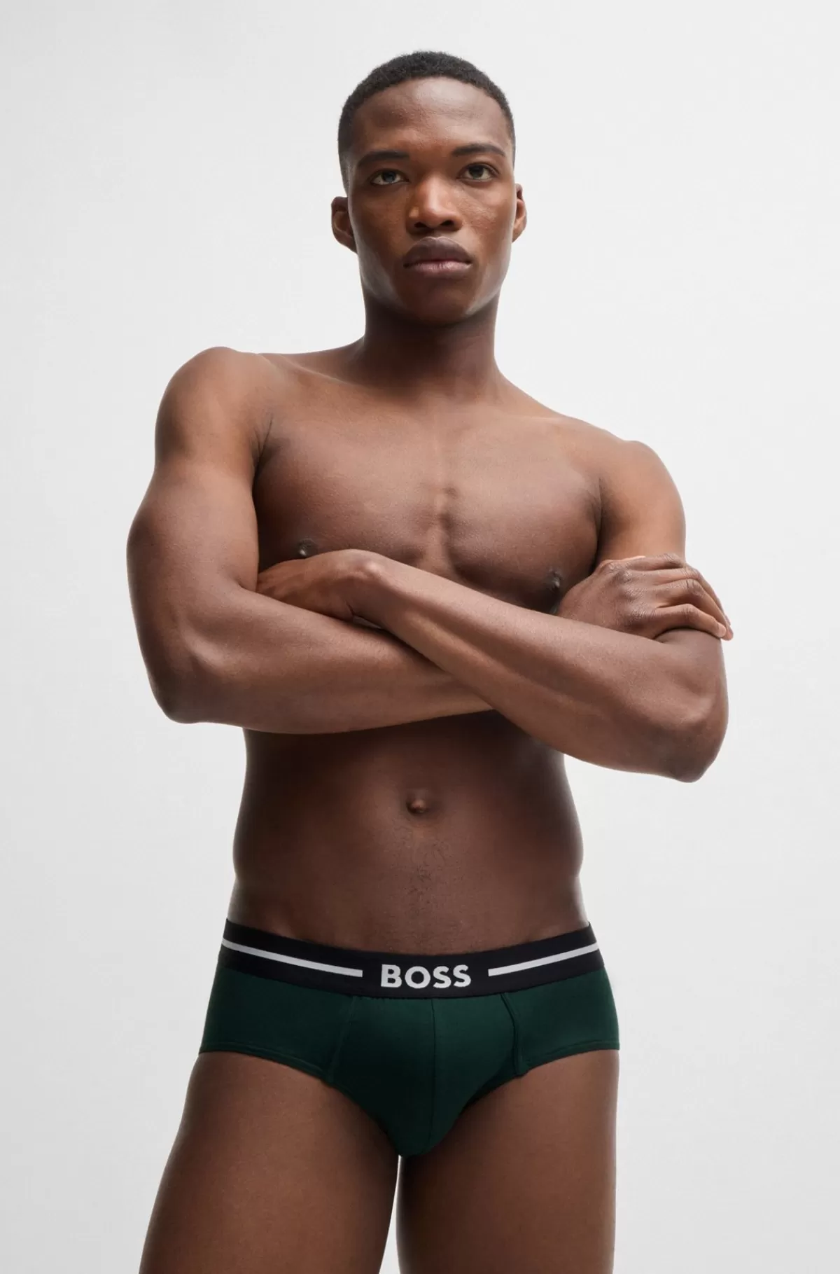HUGO BOSS Pakke Med Tre Par Underbukser I Bomuld Med Stræk Og Logolinning Sort/mørkegrøn Flash Sale