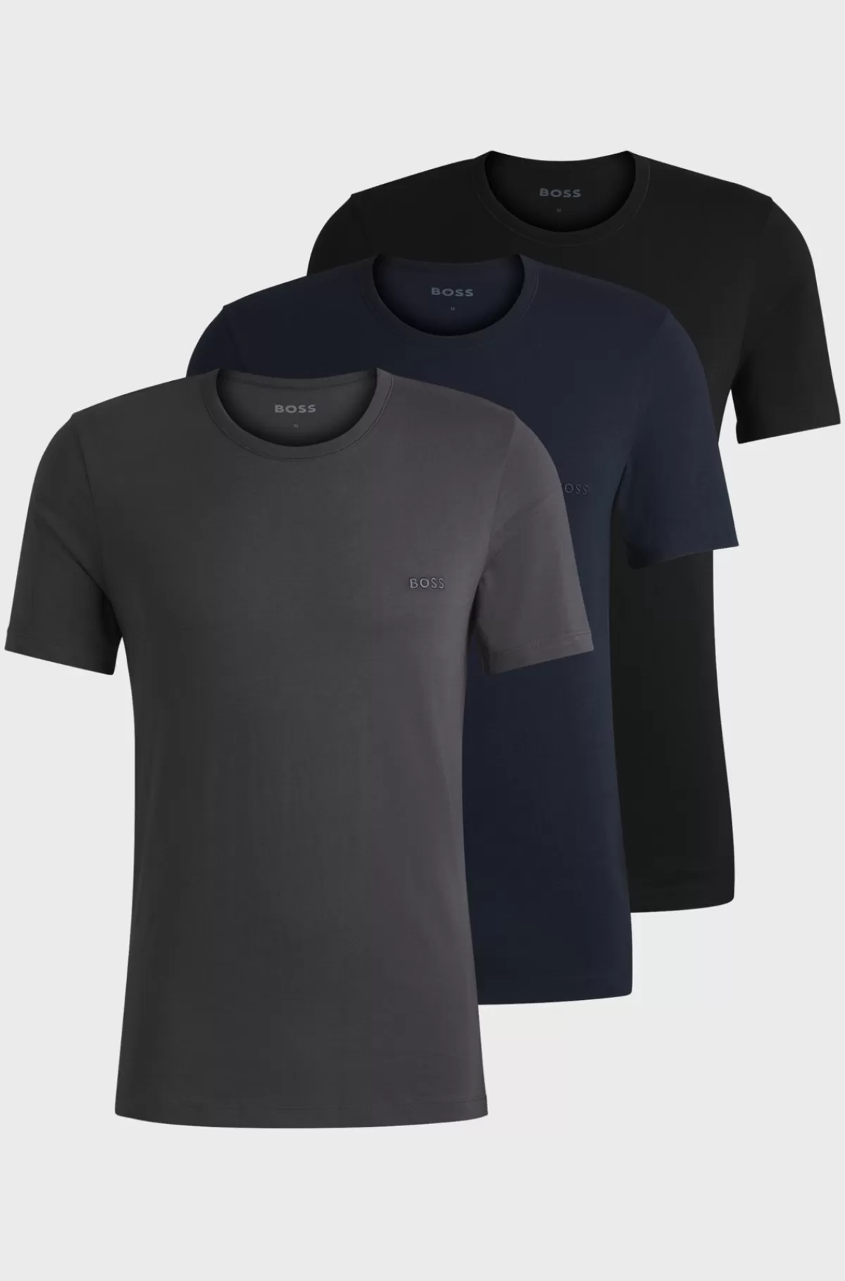 HUGO BOSS Pakke Med Tre T-shirts I Bomuld Med Broderet Logo Sort/grå/blå Discount