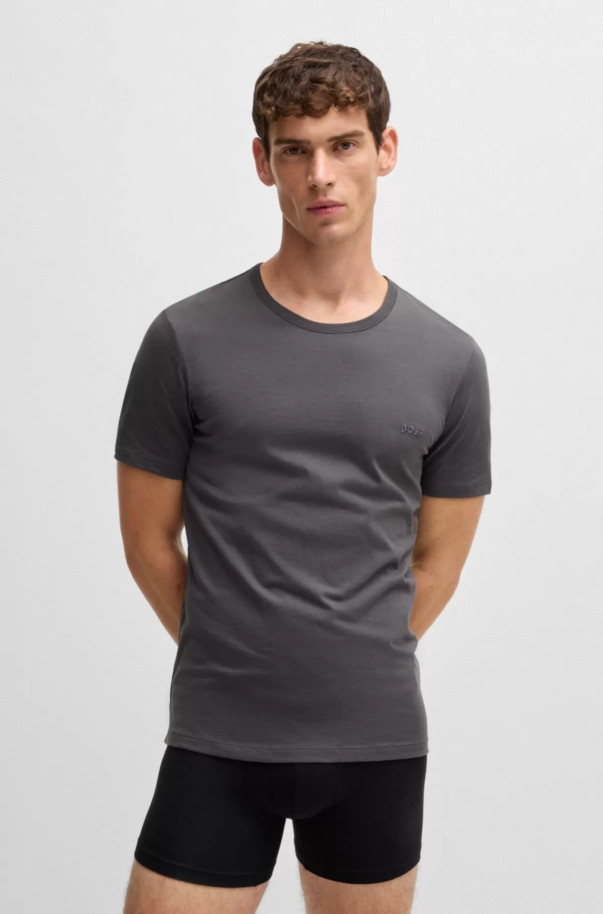 HUGO BOSS Pakke Med Tre T-shirts I Bomuld Med Broderet Logo Sort/grå/blå Discount