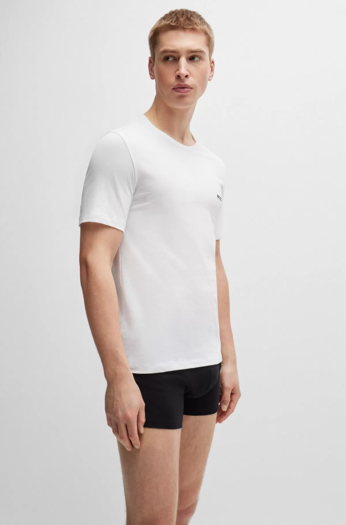 HUGO BOSS Pakke Med Tre T-shirts Til Undertøj I Bomuld Og Med Mærke Hvid / Blå New
