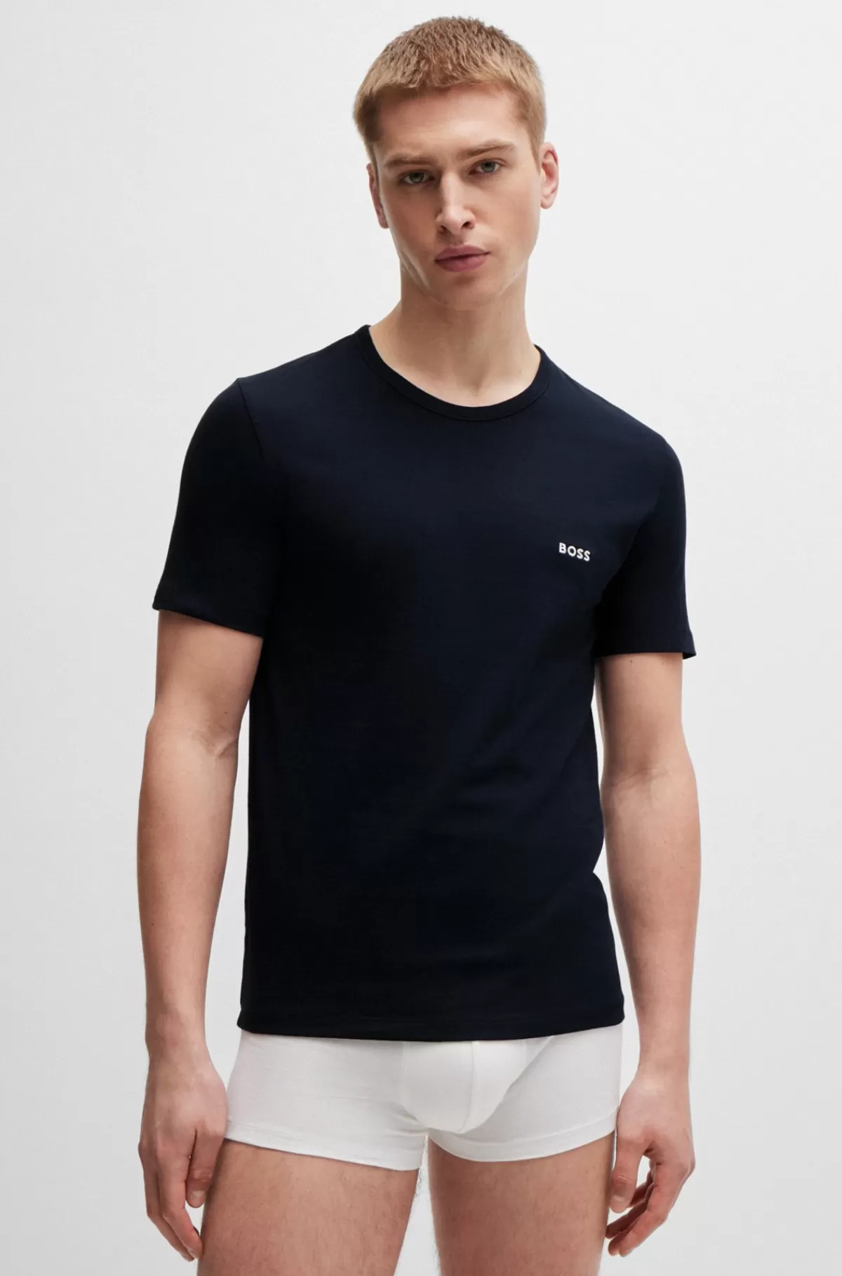 HUGO BOSS Pakke Med Tre T-shirts Til Undertøj I Bomuld Og Med Mærke Hvid/mørkeblå Cheap