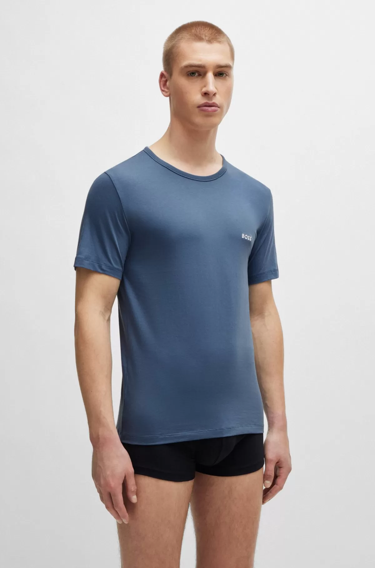 HUGO BOSS Pakke Med Tre T-shirts Til Undertøj I Bomuld Og Med Mærke Sort/blå Cheap