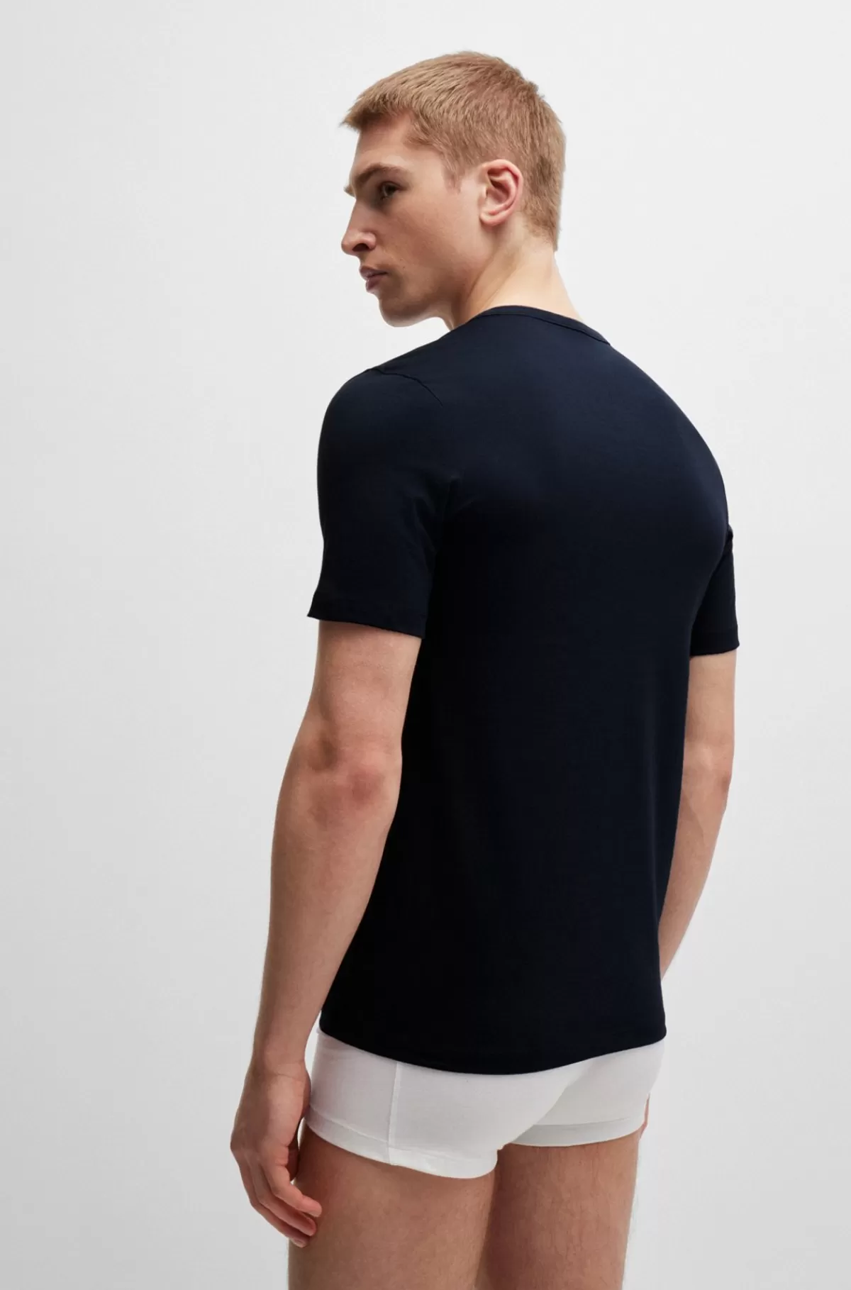 HUGO BOSS Pakke Med Tre T-shirts Til Undertøj I Bomuld Og Med Mærke Hvid/mørkeblå Cheap
