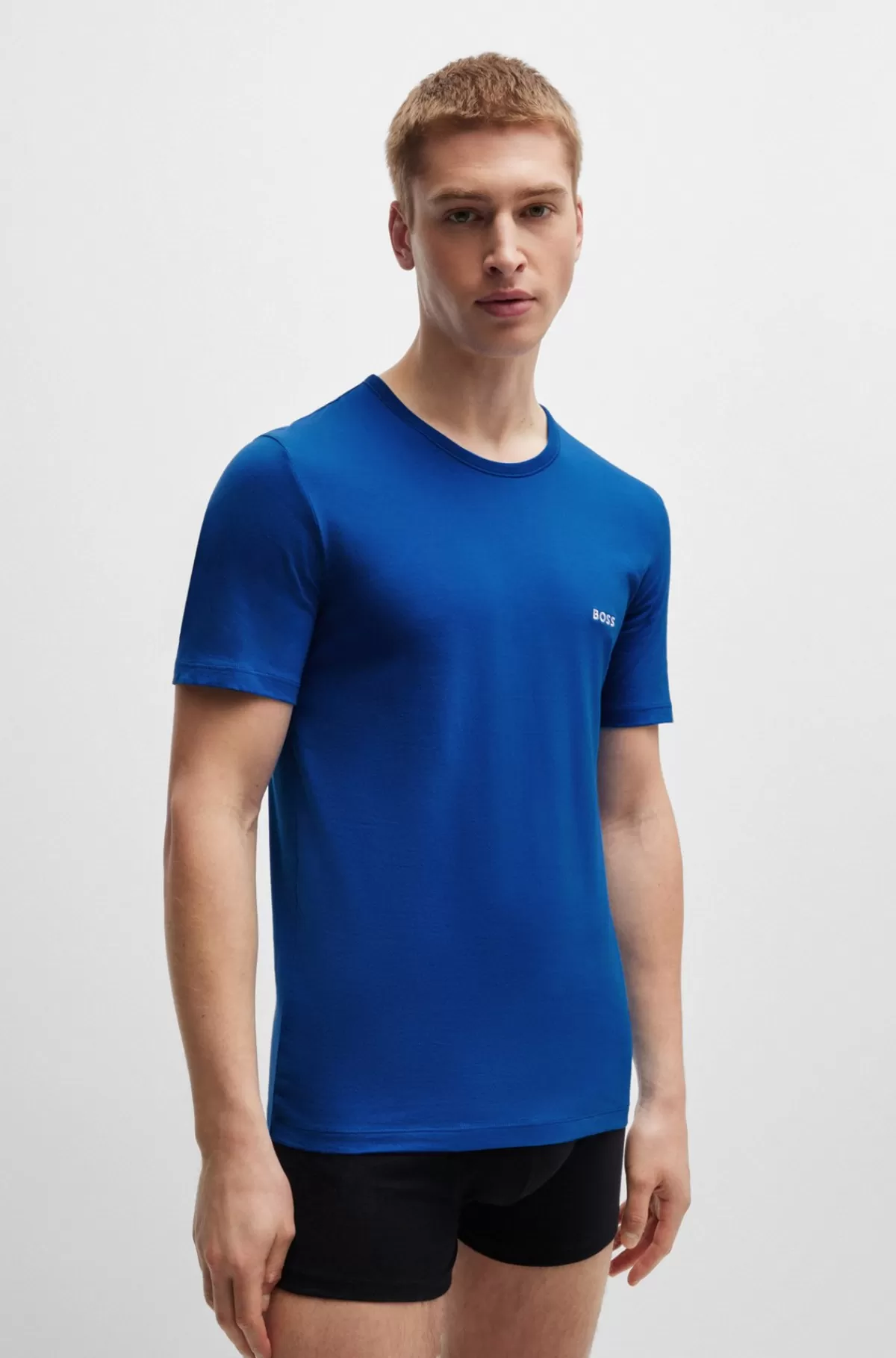 HUGO BOSS Pakke Med Tre T-shirts Til Undertøj I Bomuld Og Med Mærke Hvid / Blå New