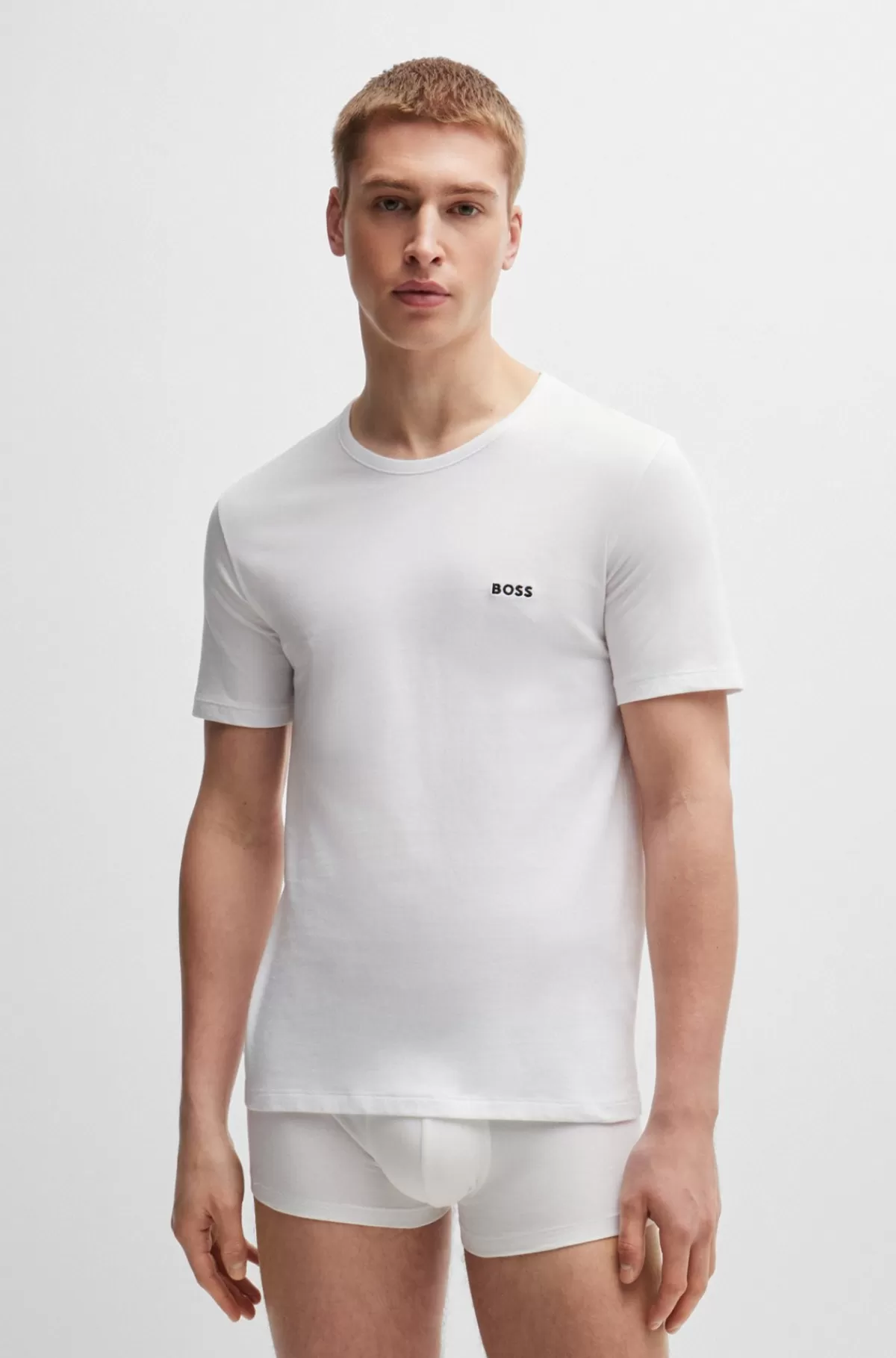 HUGO BOSS Pakke Med Tre T-shirts Til Undertøj I Bomuld Og Med Mærke Hvid/mørkeblå Cheap