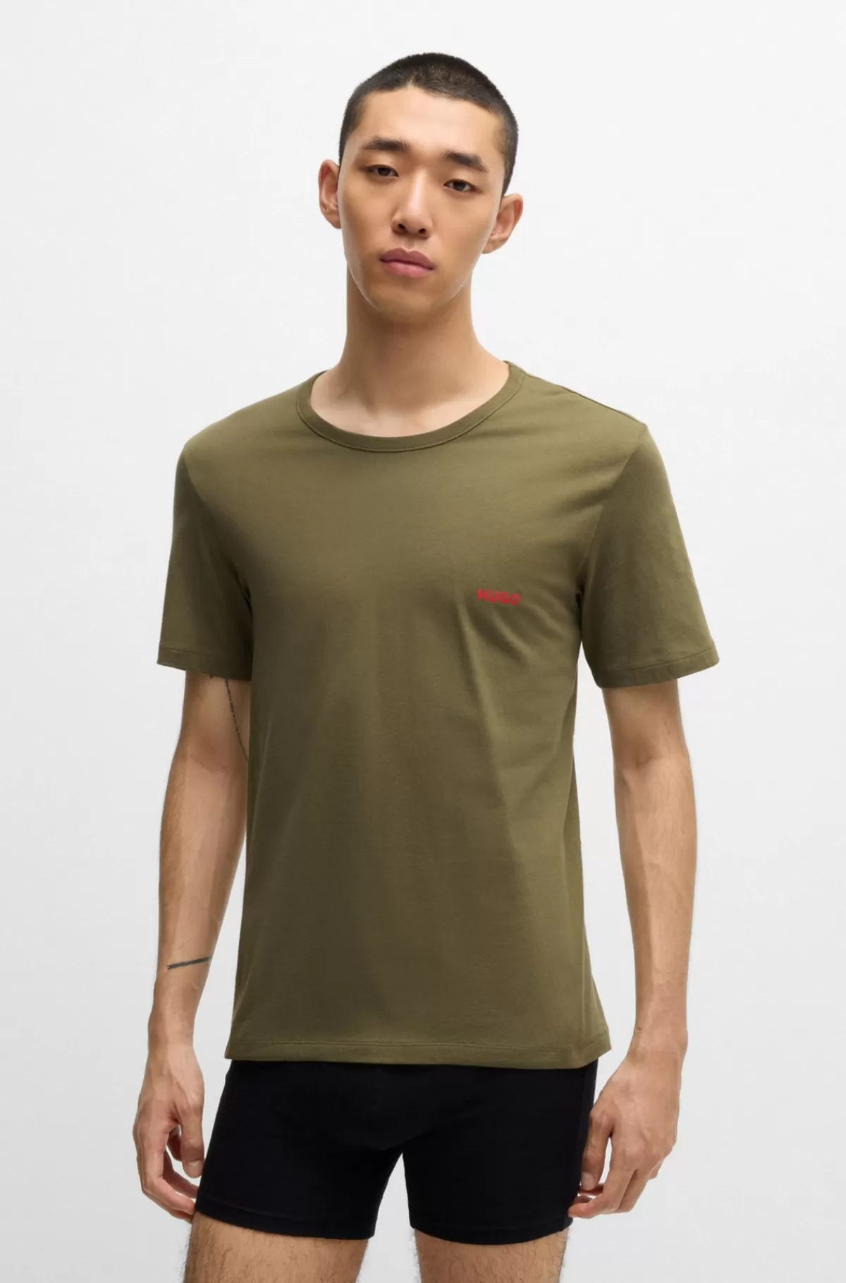 HUGO BOSS Pakke Med Tre T-shirts-undertrøjer I Bomuld Med Logotryk Grøn / Sort / Hvid Hot