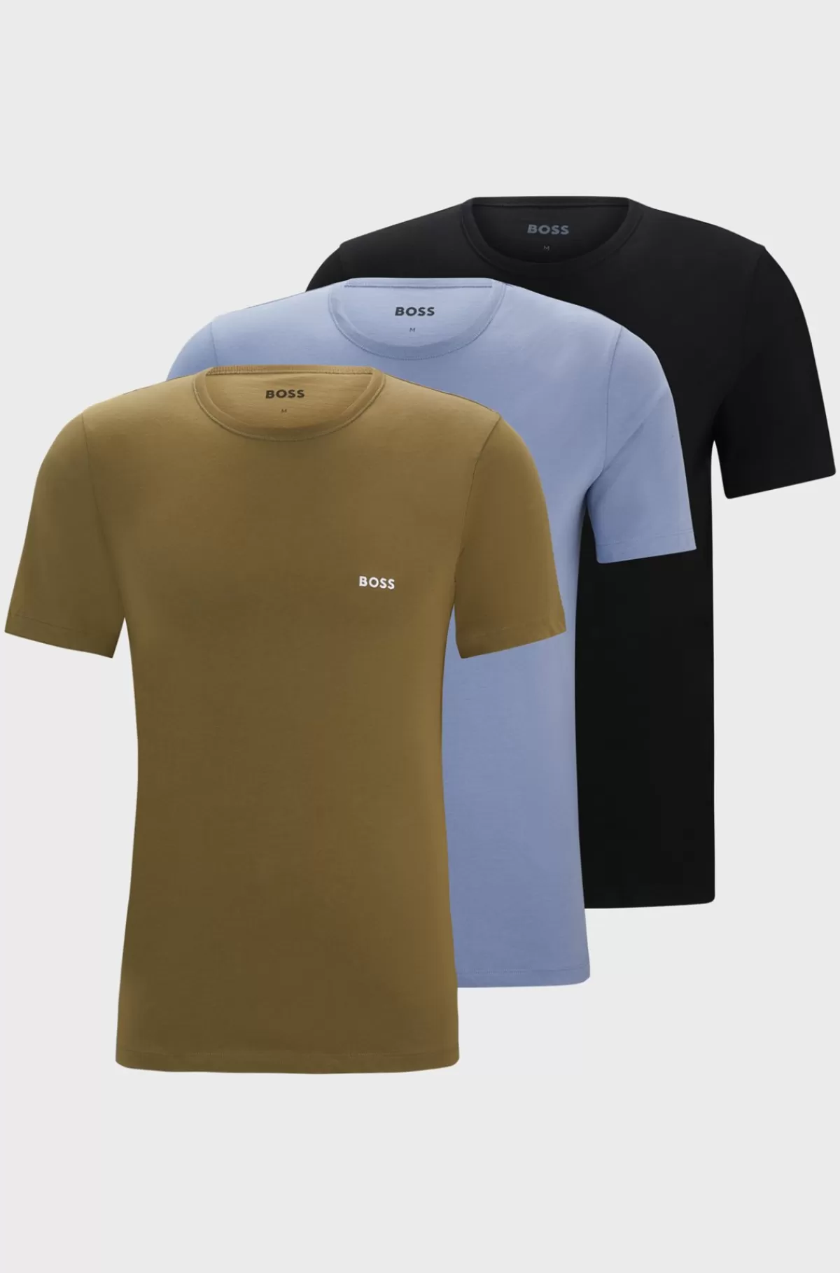 HUGO BOSS Pakke Med Tre T-shirtundertrøjer I Bomuld Med Broderede Logoer Sort/grøn/lyseblå Cheap