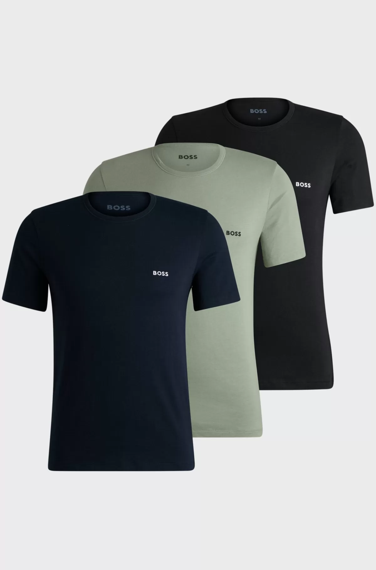 HUGO BOSS Pakke Med Tre T-shirtundertrøjer I Bomuld Med Broderede Logoer Sort / Grøn / Blå Discount