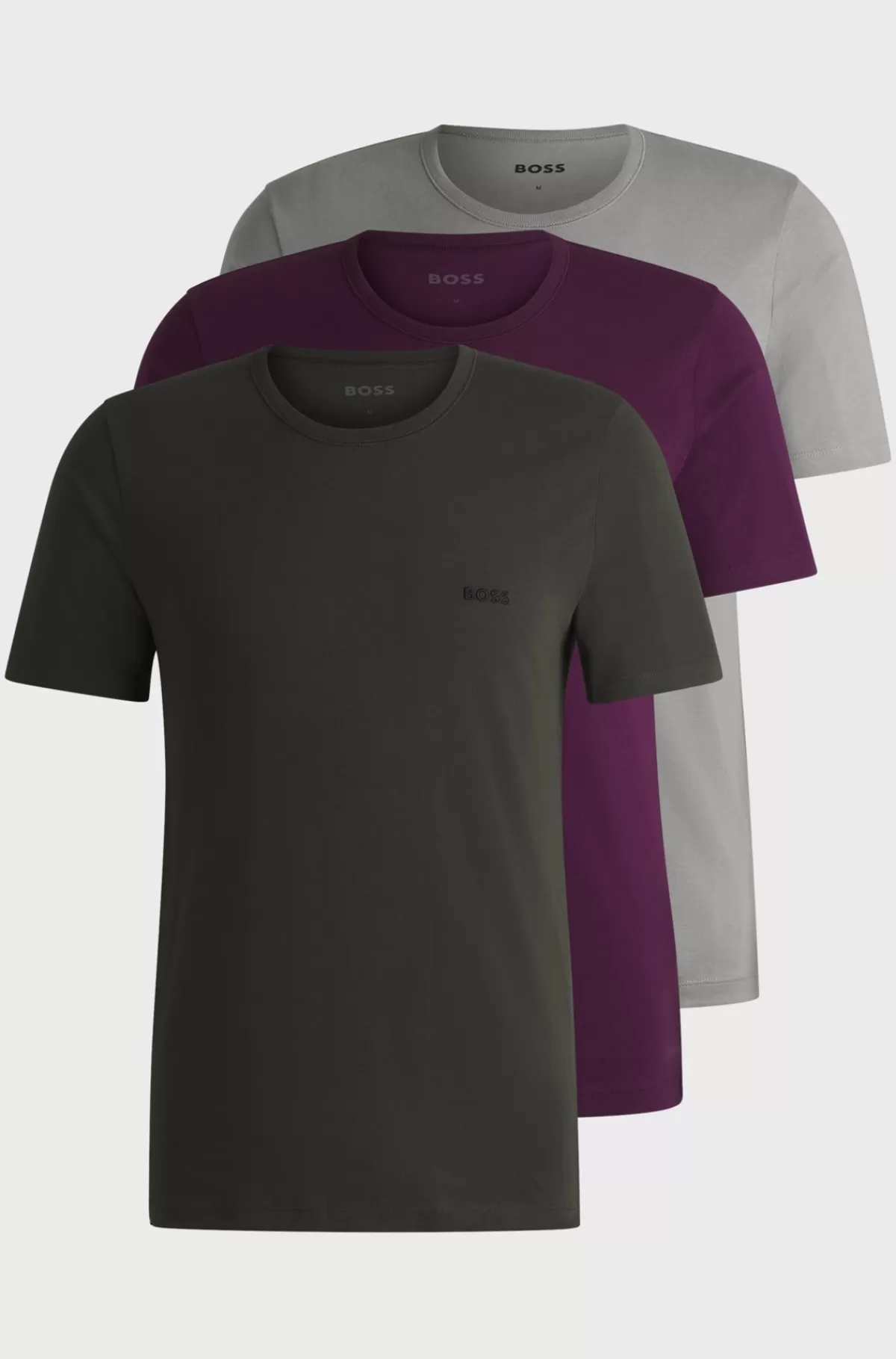 HUGO BOSS Pakke Med Tre T-shirtundertrøjer Med Broderede Logoer Grå Cheap