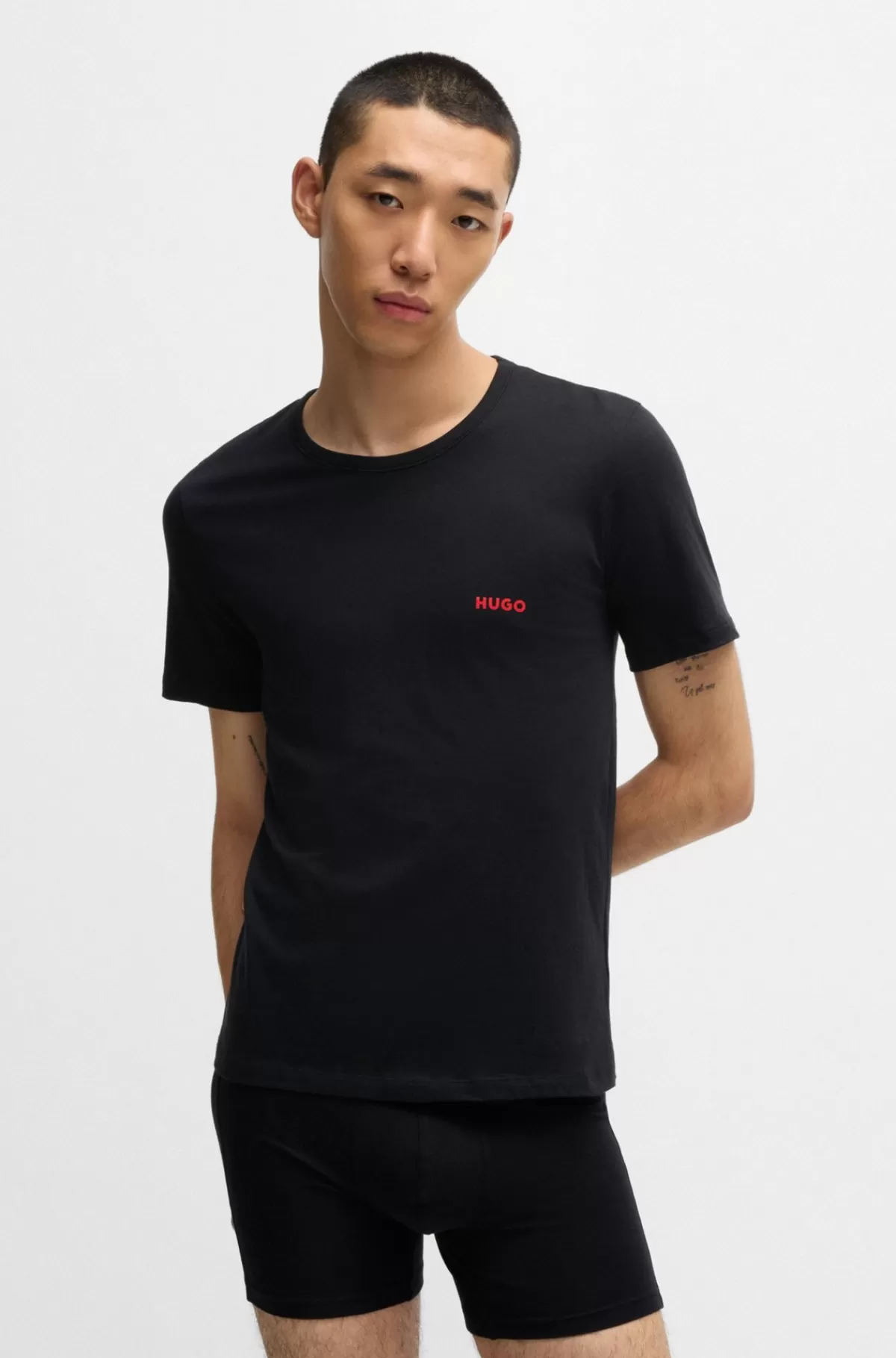 HUGO BOSS Pakke Med Tre Undertøjs-T-shirts I Bomuld Med Logoprint Sort Cheap