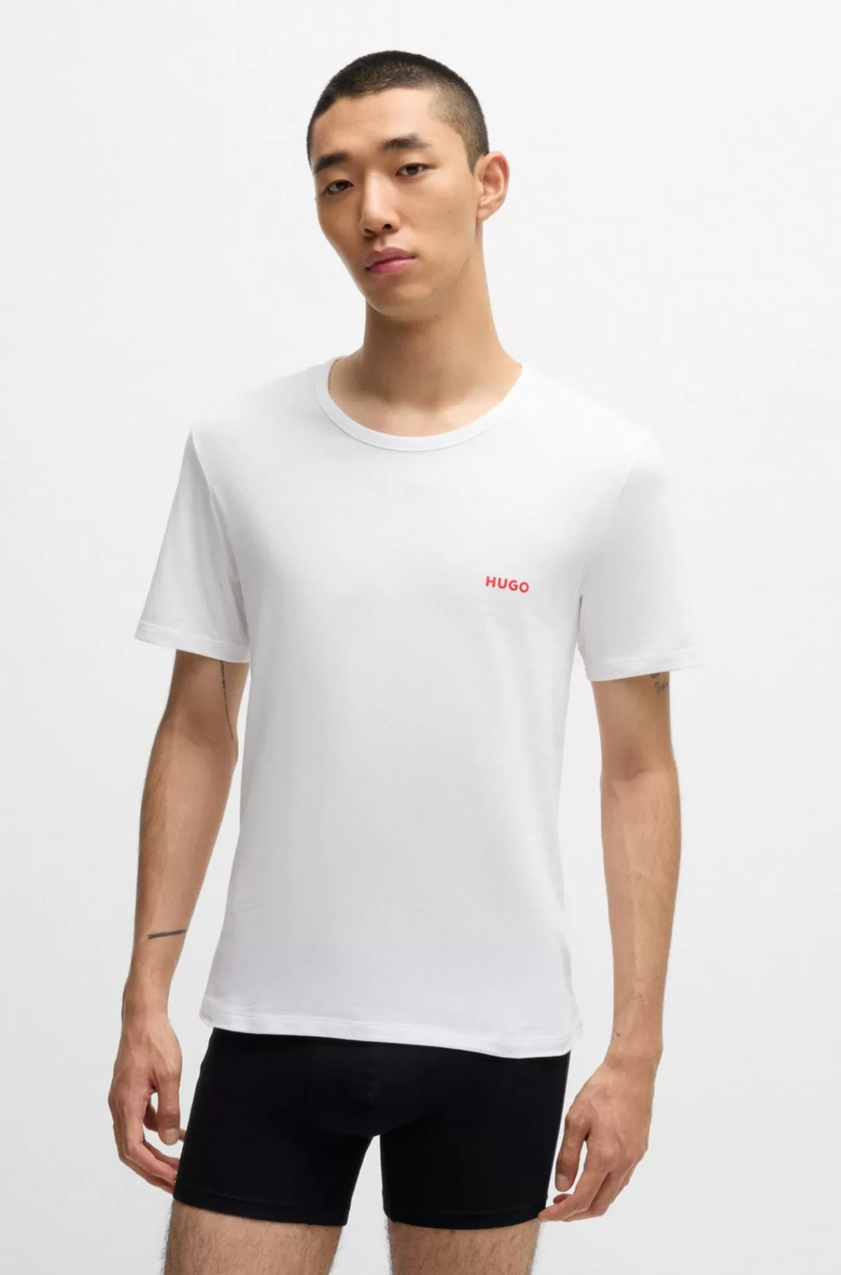 HUGO BOSS Pakke Med Tre Undertøjs-T-shirts I Bomuld Med Logoprint Hvid Outlet