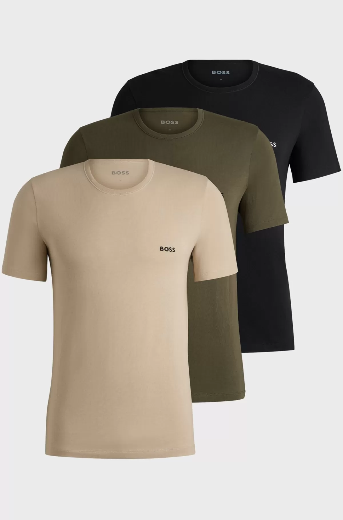 HUGO BOSS Pakke Med Tre Undertrøje-T-shirts I Bomuld Med Logo Beige / Grøn / Sort Flash Sale