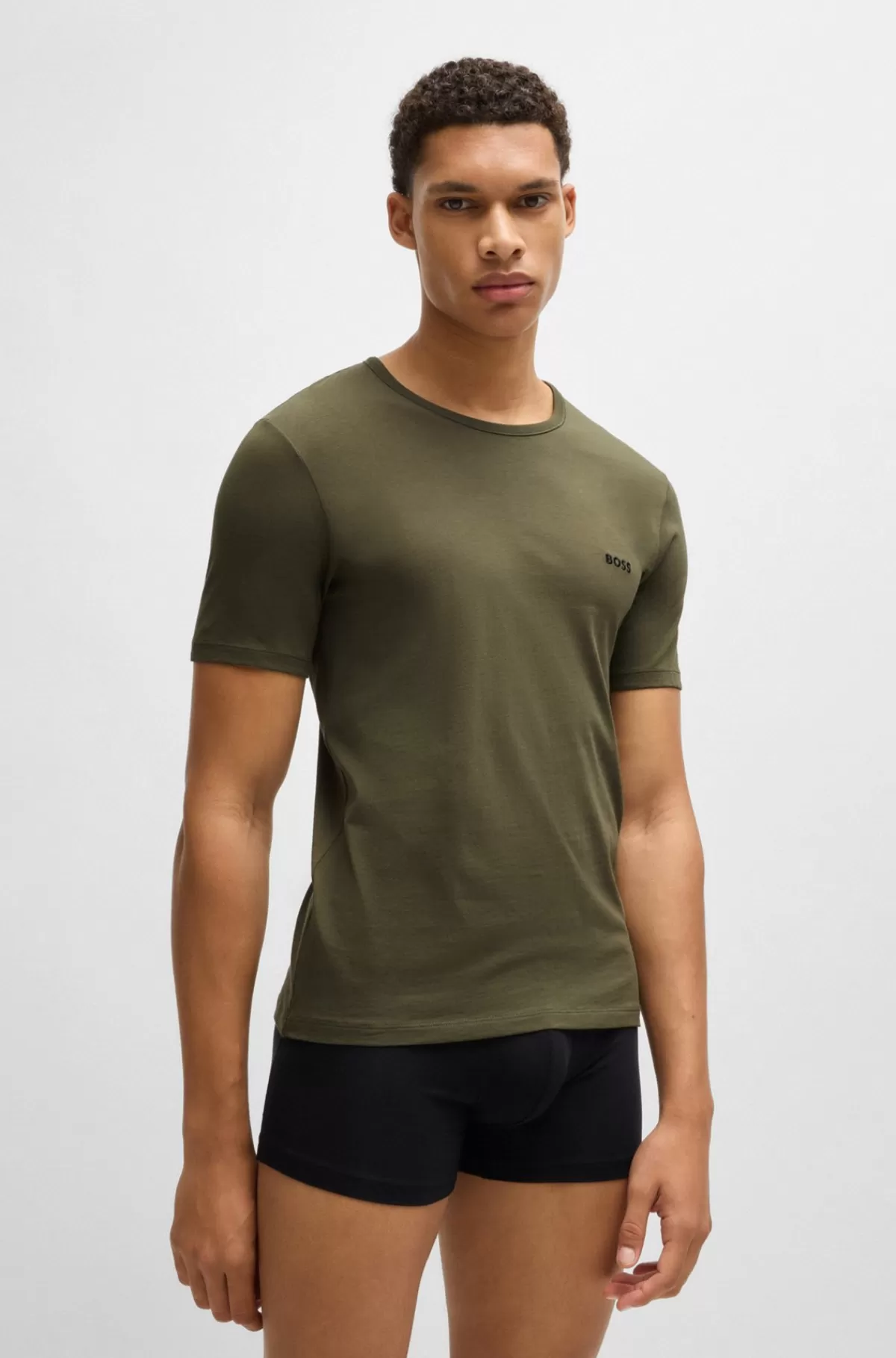 HUGO BOSS Pakke Med Tre Undertrøje-T-shirts I Bomuld Med Logo Beige / Grøn / Sort Flash Sale