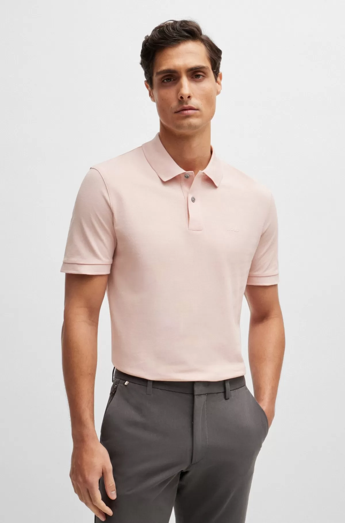 HUGO BOSS Pallas Poloshirt I økologisk Bomuld Med Broderet Logo Lys pink Discount
