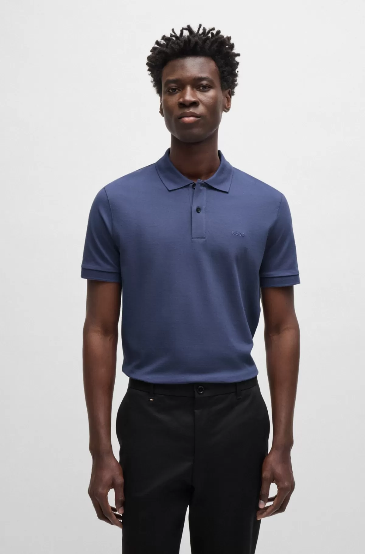 HUGO BOSS Pallas Poloshirt I økologisk Bomuld Med Broderet Logo Mørkeblå Discount