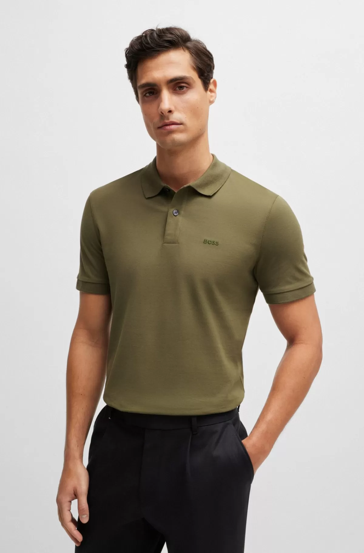 HUGO BOSS Pallas Poloshirt I økologisk Bomuld Med Broderet Logo Kaki Fashion