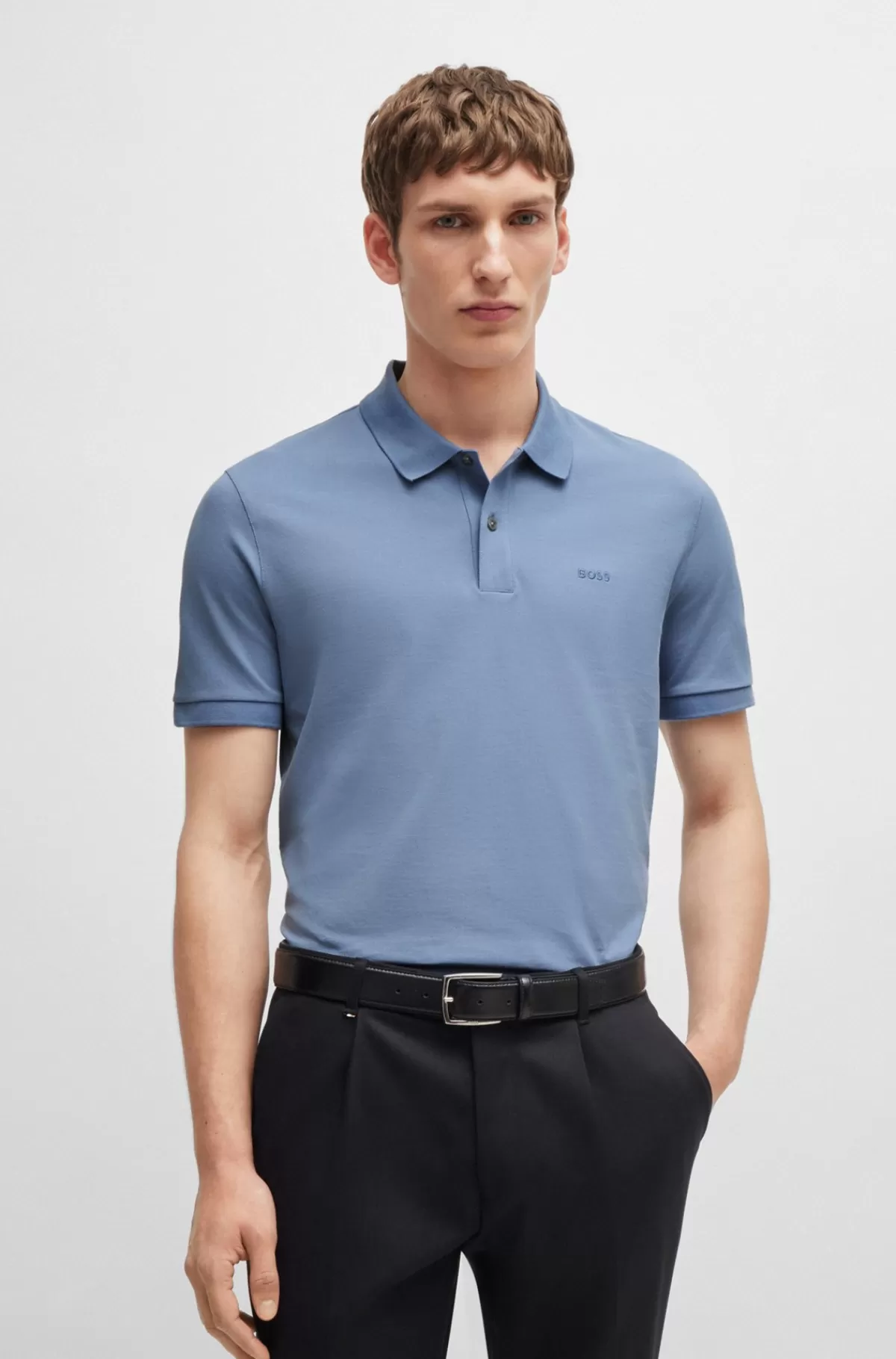 HUGO BOSS Pallas Poloshirt I økologisk Bomuld Med Broderet Logo Lyseblå Store