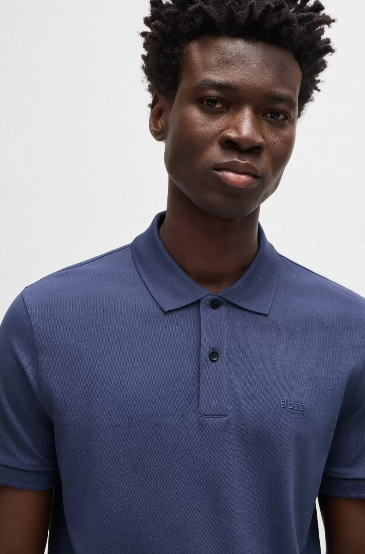 HUGO BOSS Pallas Poloshirt I økologisk Bomuld Med Broderet Logo Mørkeblå Discount