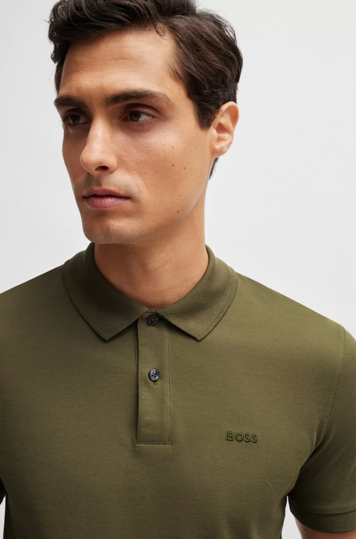 HUGO BOSS Pallas Poloshirt I økologisk Bomuld Med Broderet Logo Kaki Fashion