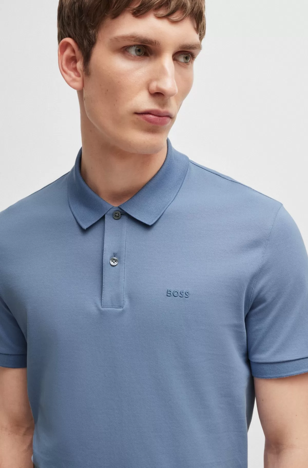 HUGO BOSS Pallas Poloshirt I økologisk Bomuld Med Broderet Logo Lyseblå Store