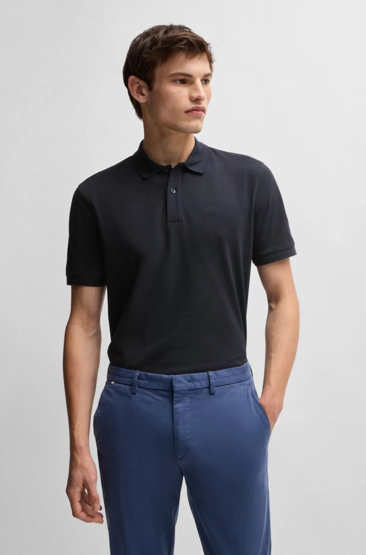 HUGO BOSS Pallas Poloshirt Med Regular Fit I Bomuld Med Broderet Logo Mørkeblå Shop