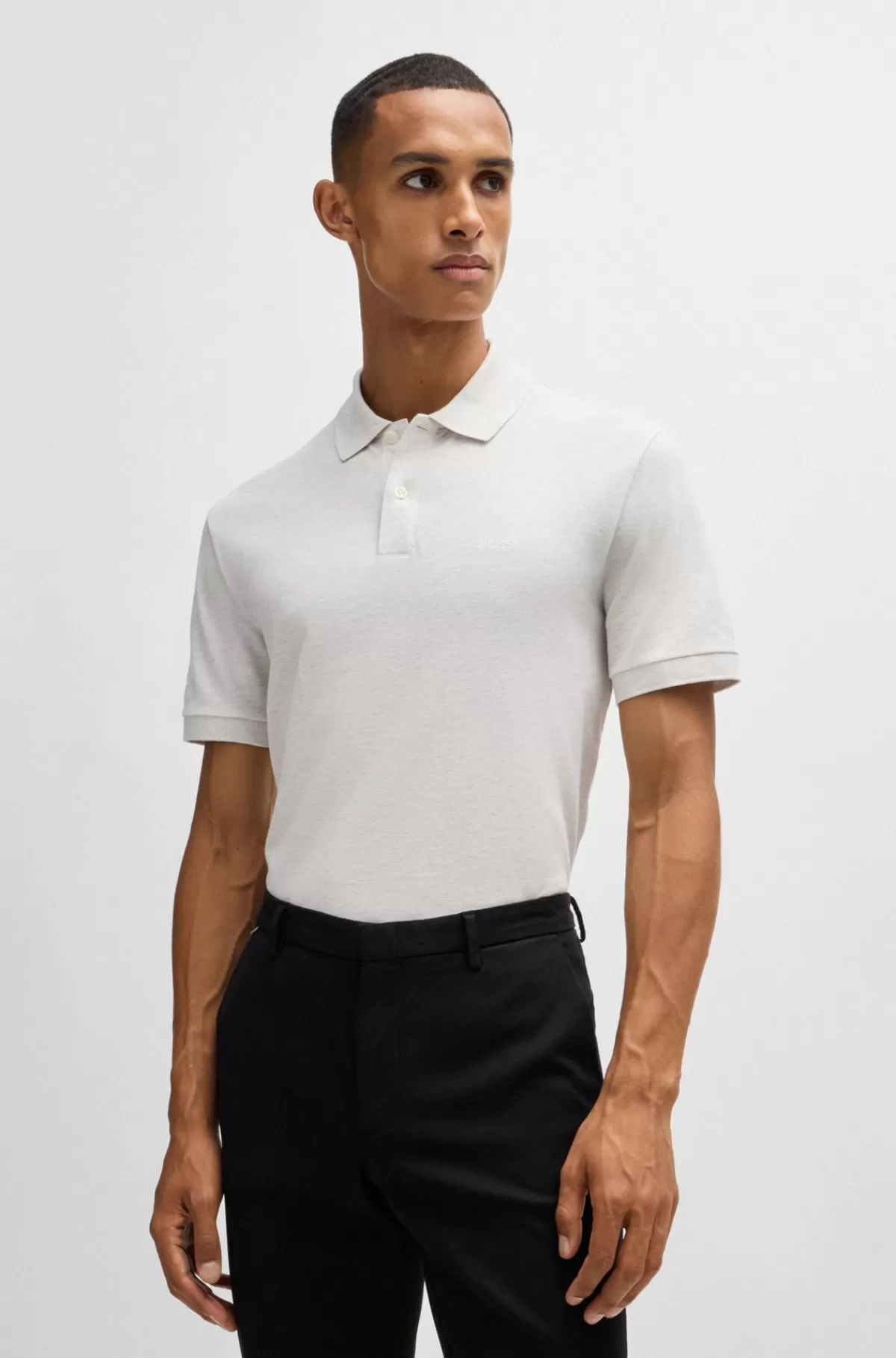 HUGO BOSS Pallas Poloshirt Med Regular Fit I Bomuld Med Broderet Logo Lysegrå Outlet