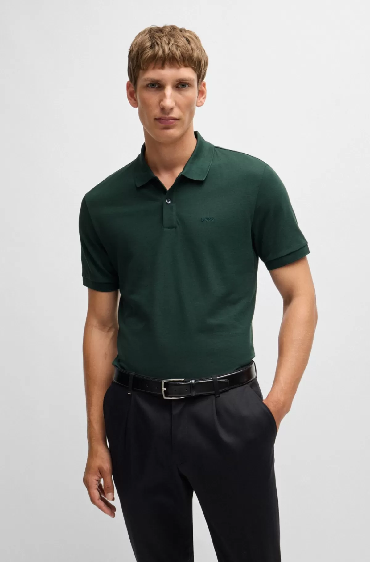 HUGO BOSS Pallas Poloshirt Med Regular Fit I Bomuld Med Broderet Logo Mørkegrøn Cheap