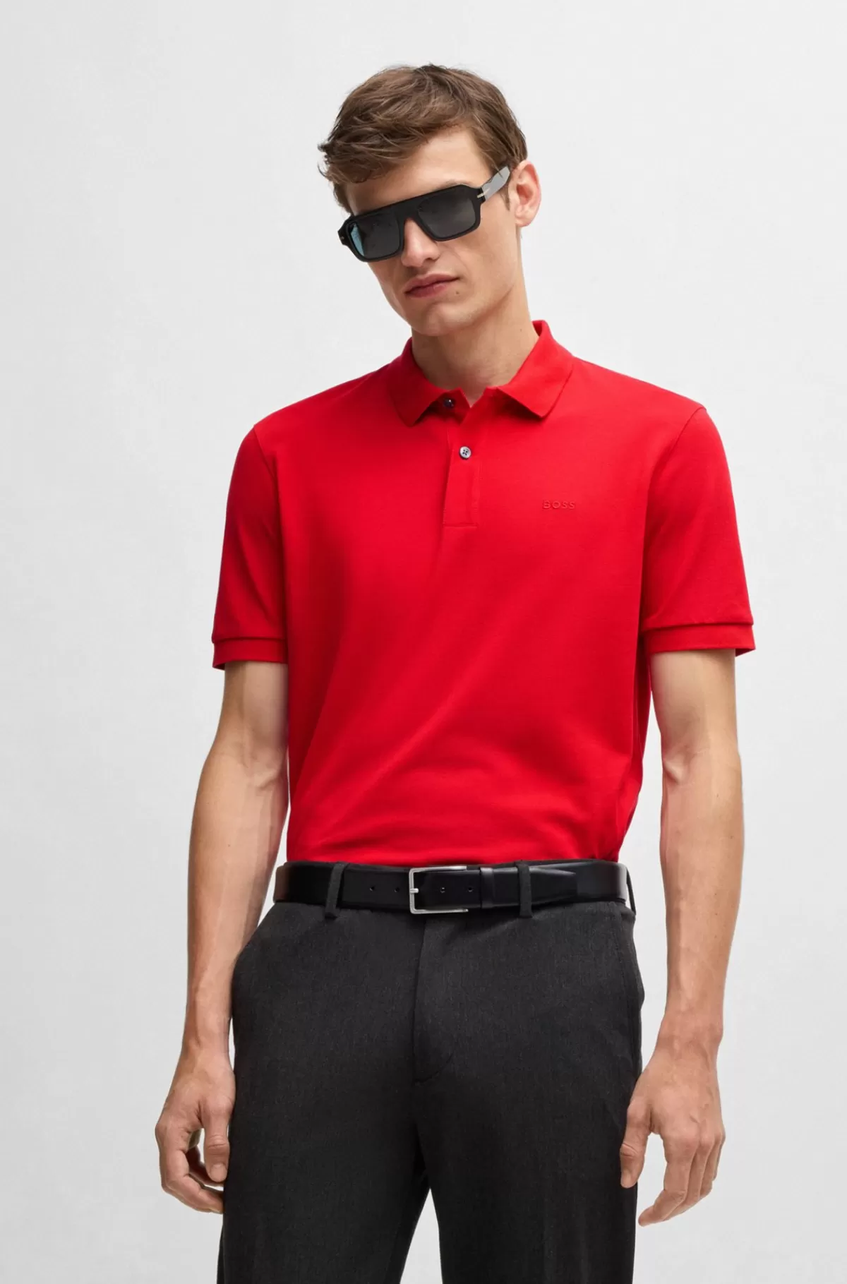 HUGO BOSS Pallas Poloshirt Med Regular Fit I Bomuld Med Broderet Logo Rød Best Sale