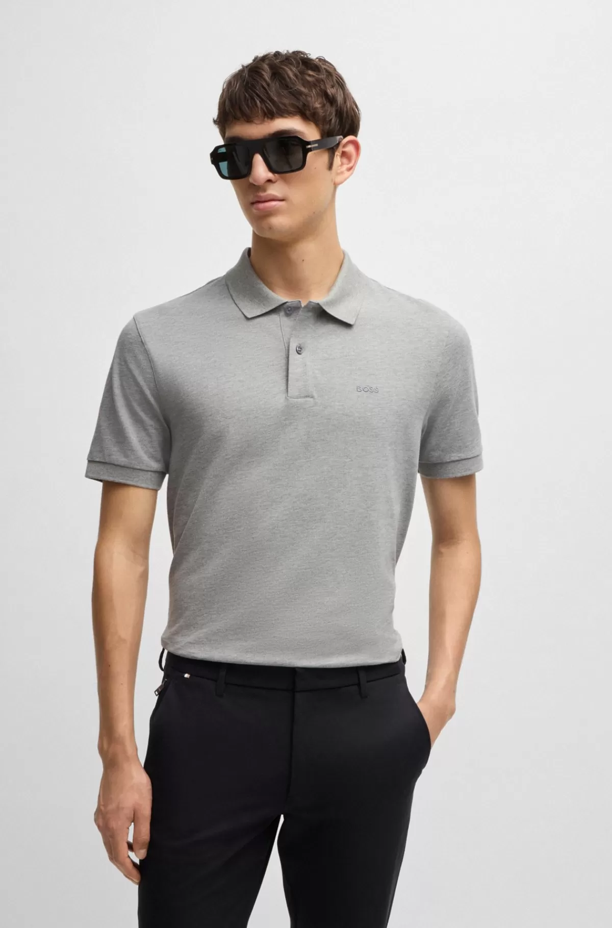 HUGO BOSS Pallas Poloshirt Med Regular Fit I Bomuld Med Broderet Logo Grå Discount