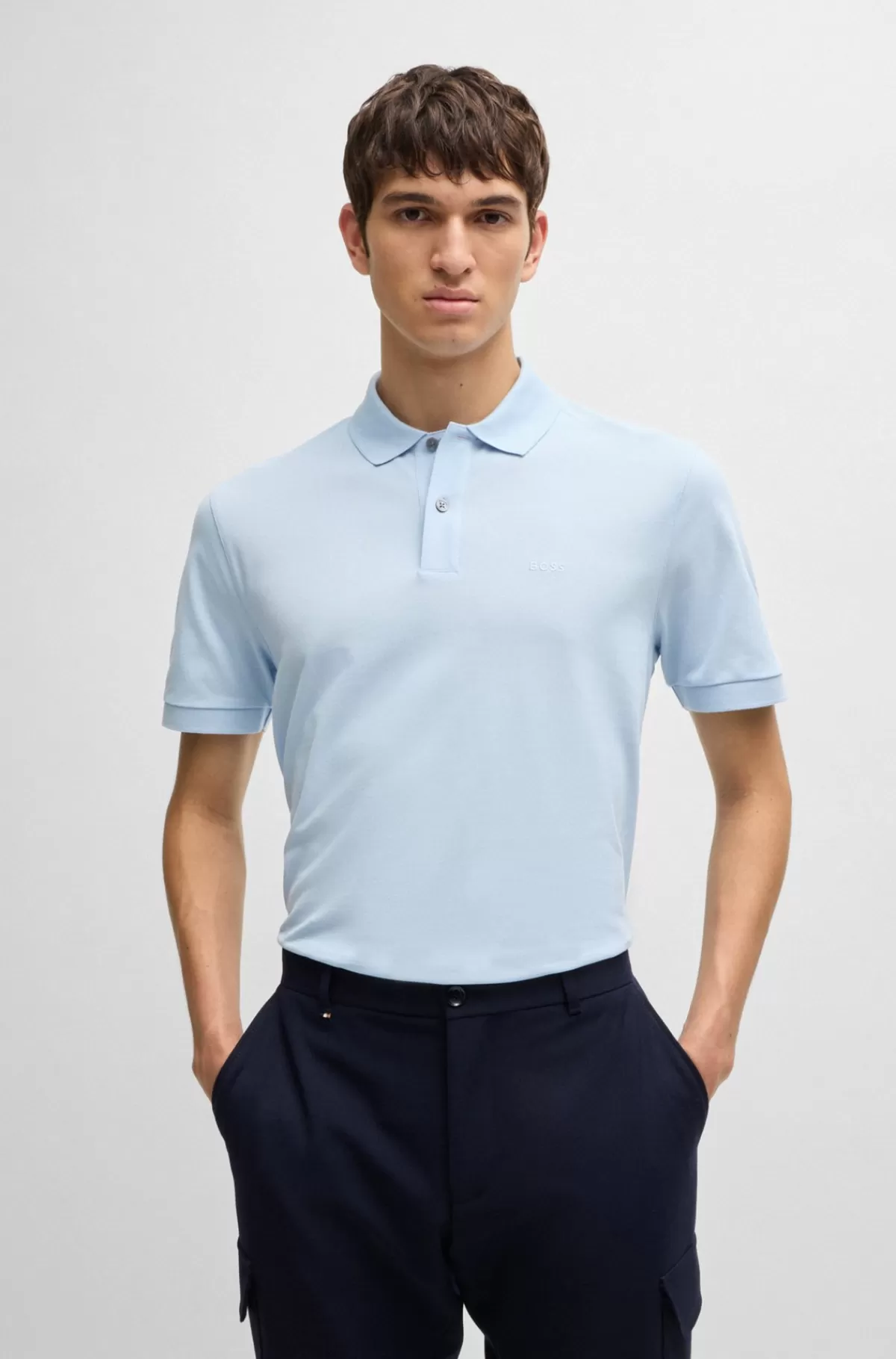 HUGO BOSS Pallas Poloshirt Med Regular Fit I Bomuld Med Broderet Logo Lyseblå Best