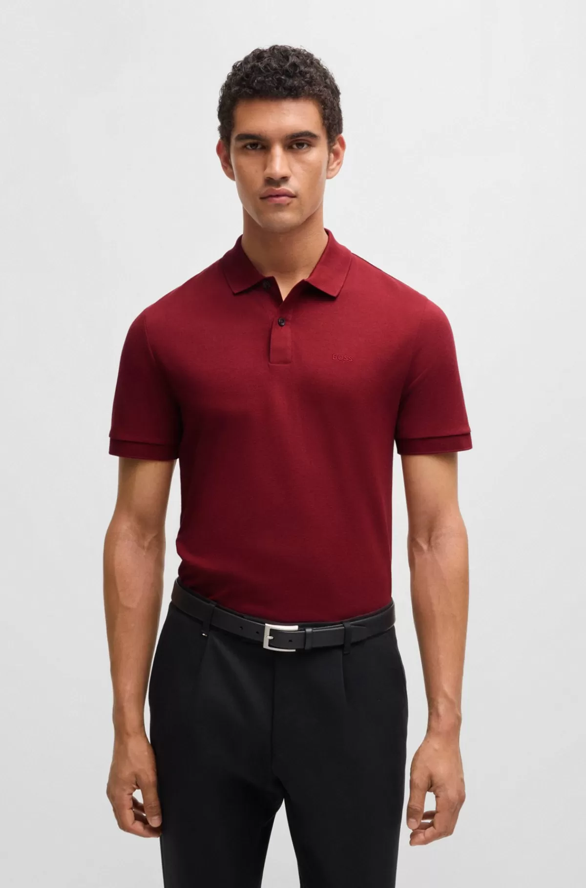 HUGO BOSS Pallas Poloshirt Med Regular Fit I Bomuld Med Broderet Logo Mørkerød Discount