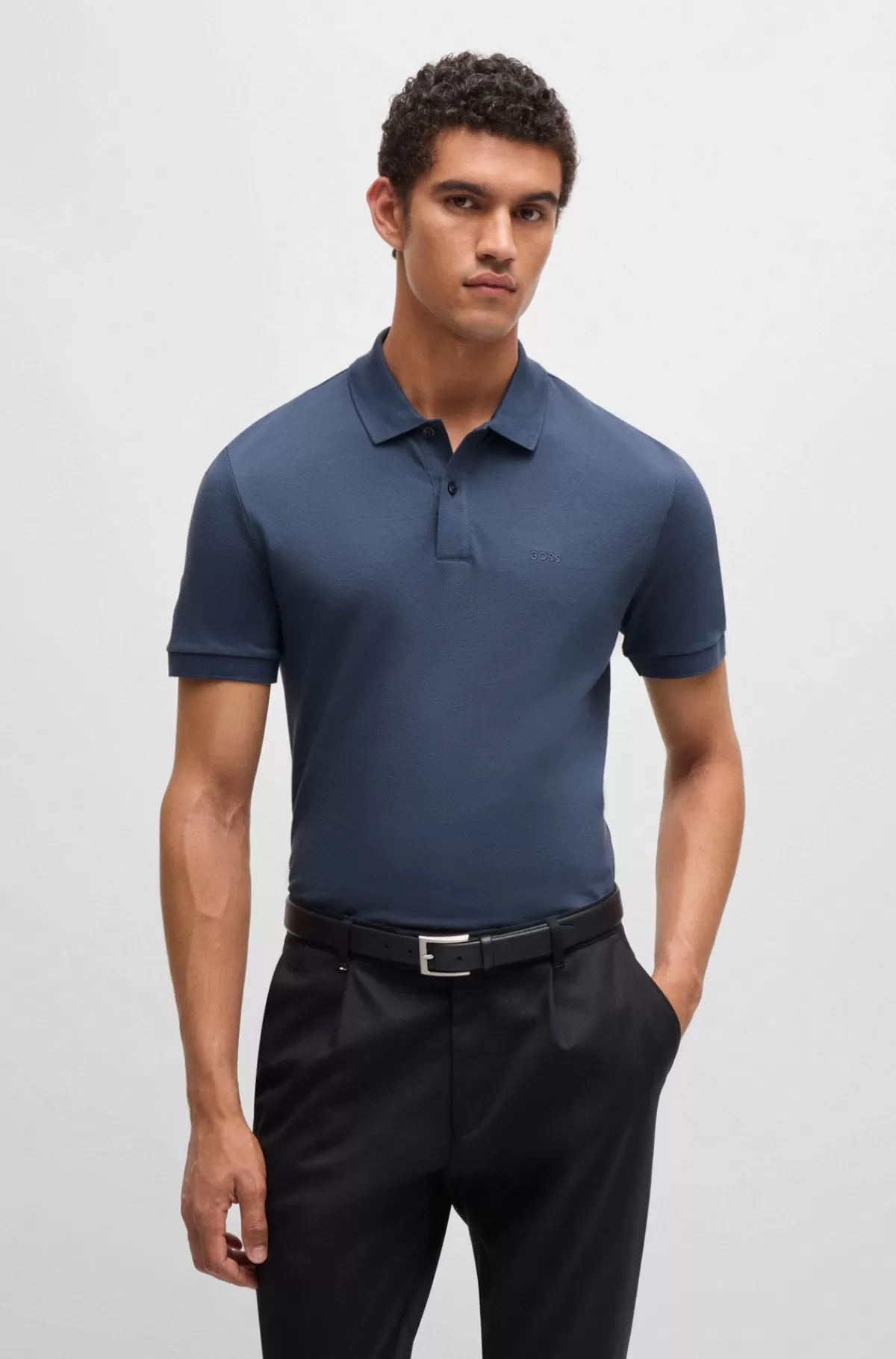 HUGO BOSS Pallas Poloshirt Med Regular Fit I Bomuld Med Broderet Logo Blå Best