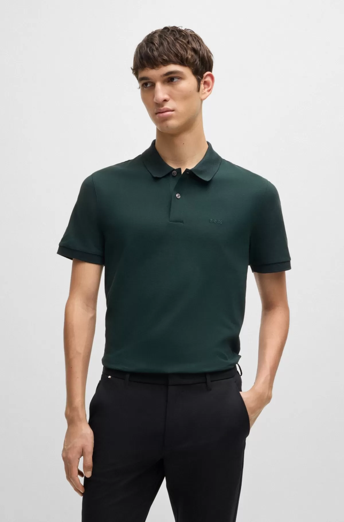 HUGO BOSS Pallas Poloshirt Med Regular Fit I Bomuld Med Broderet Logo Mørkegrøn Cheap