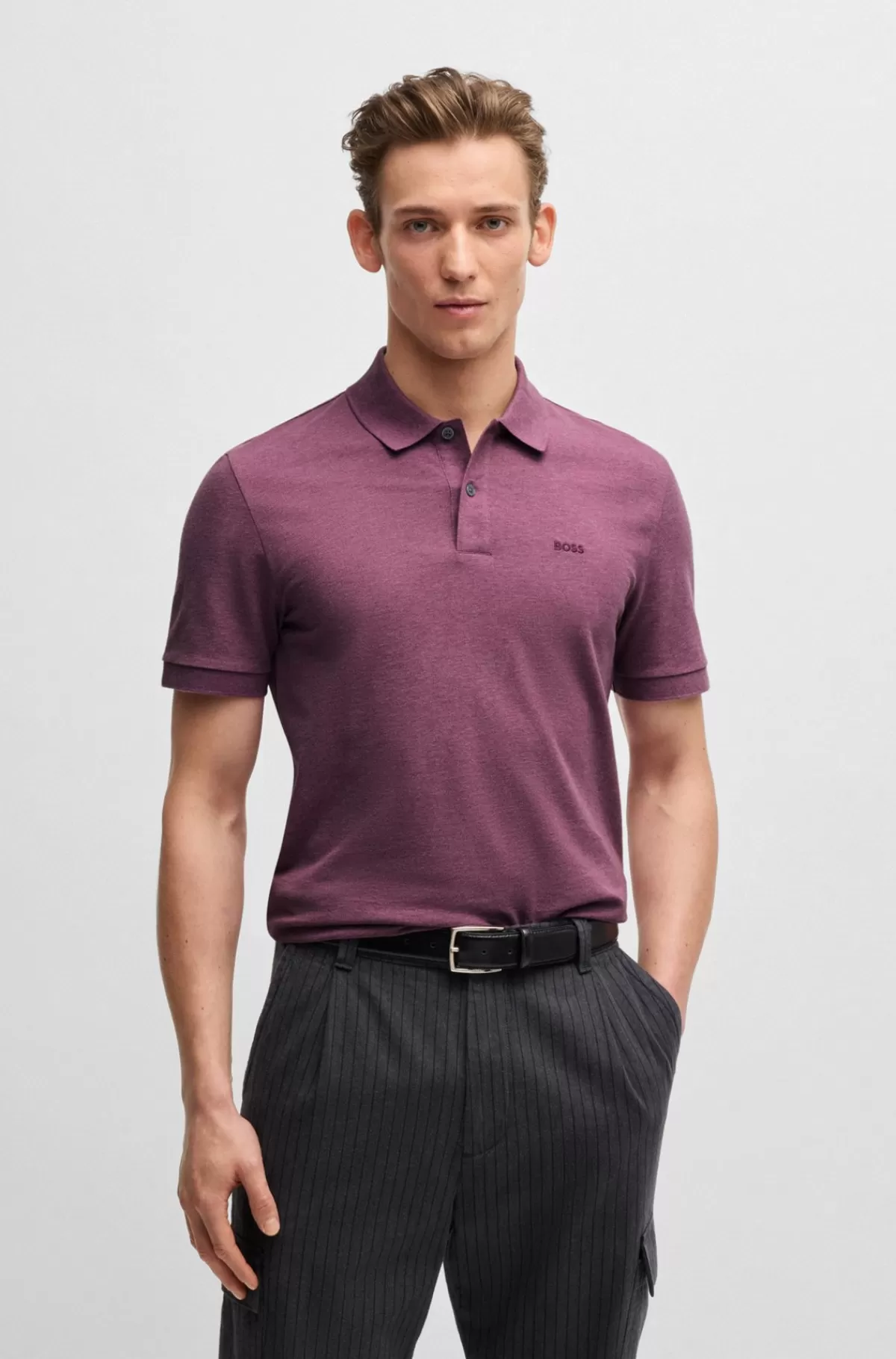 HUGO BOSS Pallas Poloshirt Med Regular Fit I Bomuld Med Broderet Logo Mørklilla Flash Sale