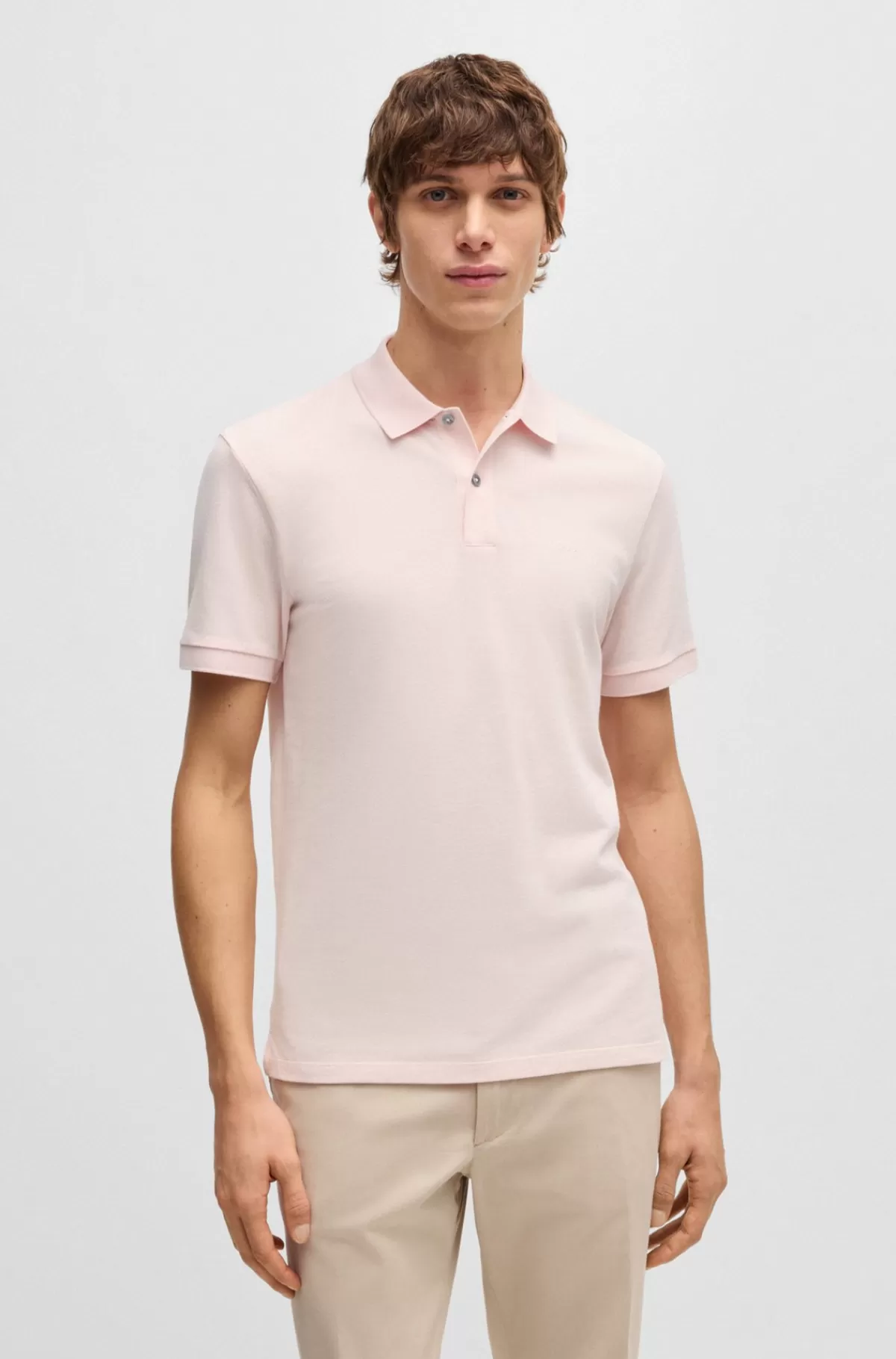 HUGO BOSS Pallas Poloshirt Med Regular Fit I Bomuld Med Broderet Logo Lys pink Fashion