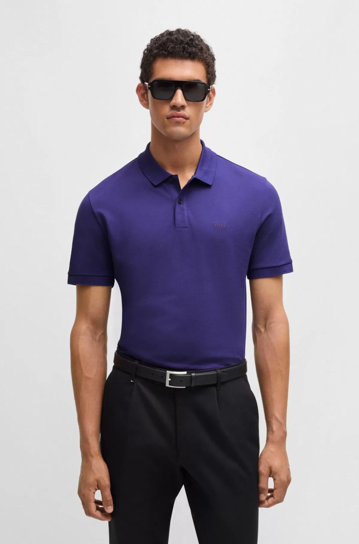 HUGO BOSS Pallas Poloshirt Med Regular Fit I Bomuld Med Broderet Logo Mørklilla Clearance