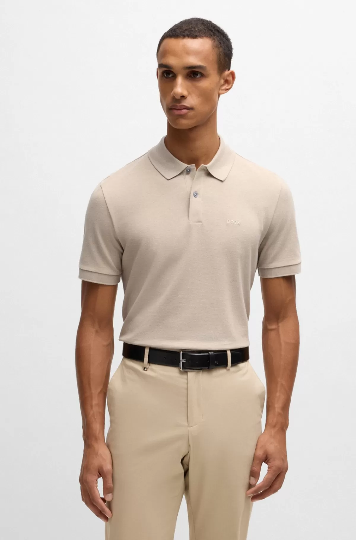 HUGO BOSS Pallas Poloshirt Med Regular Fit I Bomuld Med Broderet Logo Lys beige Clearance