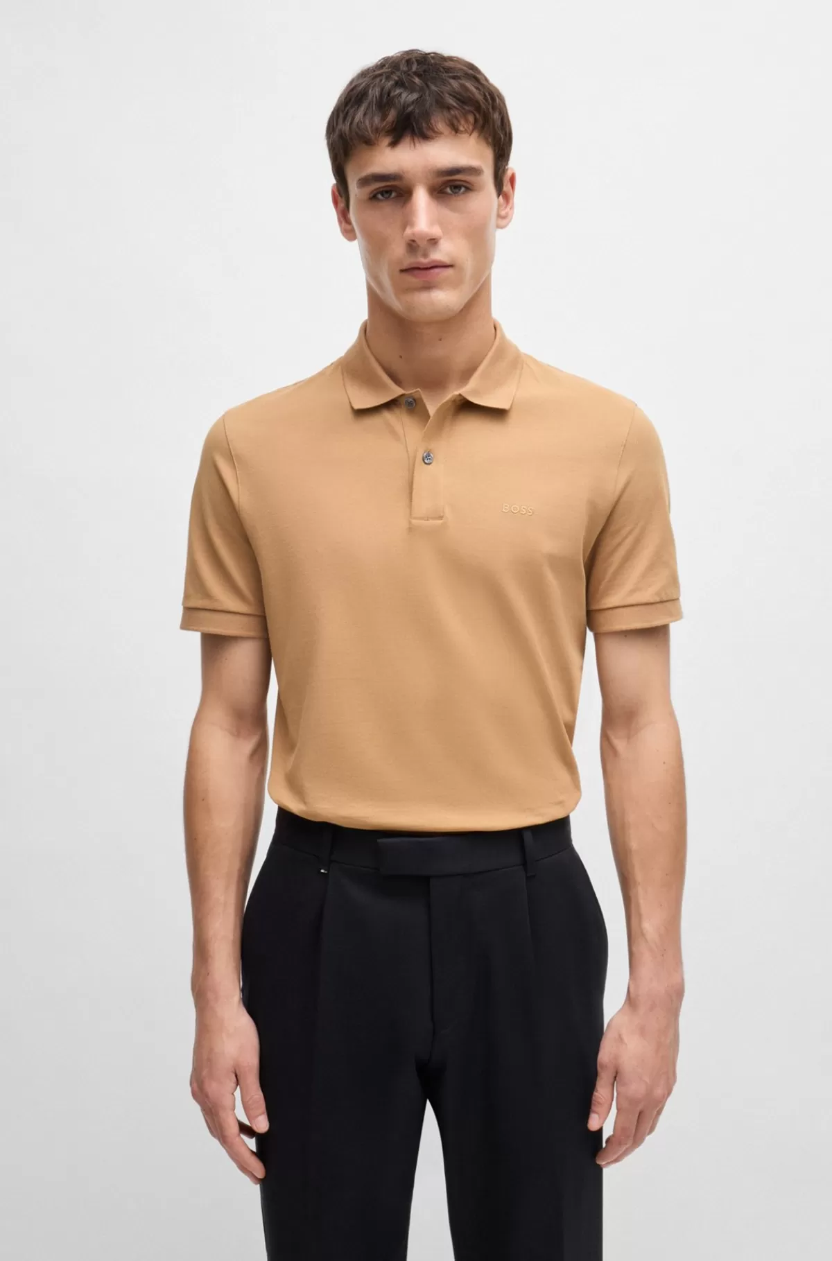 HUGO BOSS Pallas Poloshirt Med Regular Fit I Bomuld Med Broderet Logo Beige Store