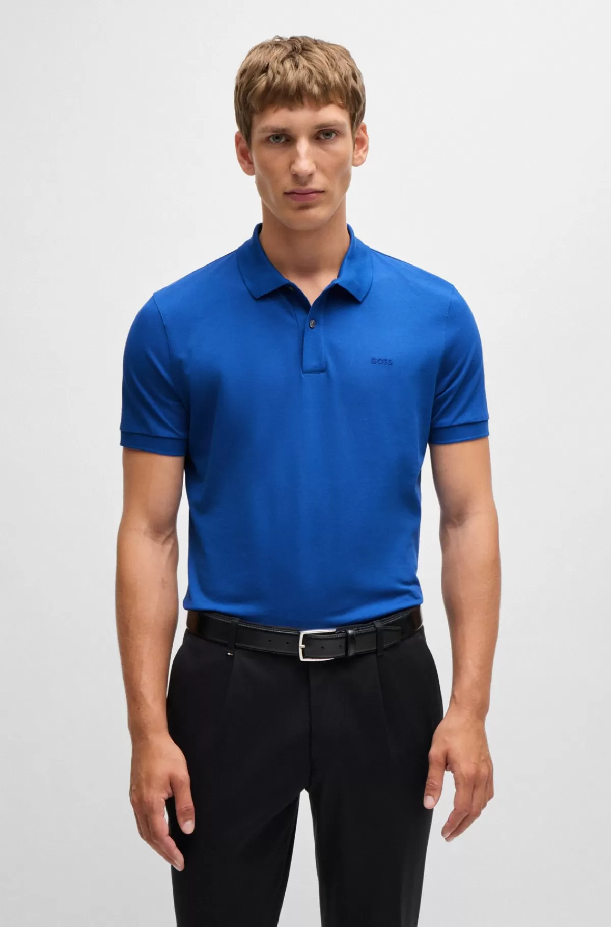 HUGO BOSS Pallas Poloshirt Med Regular Fit I Bomuld Med Broderet Logo Blå Cheap