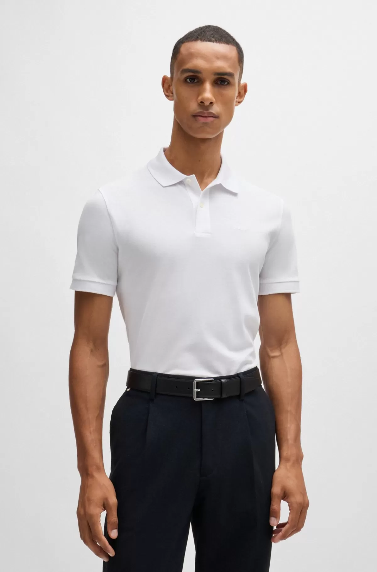 HUGO BOSS Pallas Poloshirt Med Regular Fit I Bomuld Med Broderet Logo Hvid Fashion