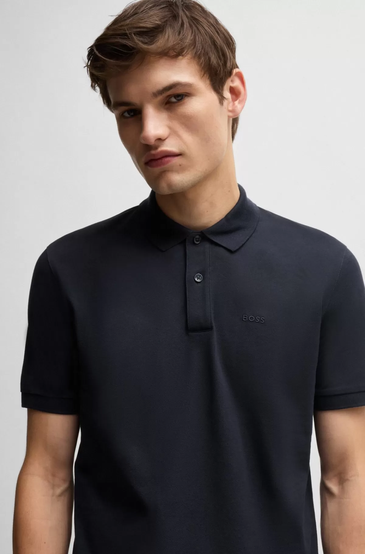 HUGO BOSS Pallas Poloshirt Med Regular Fit I Bomuld Med Broderet Logo Mørkeblå Shop