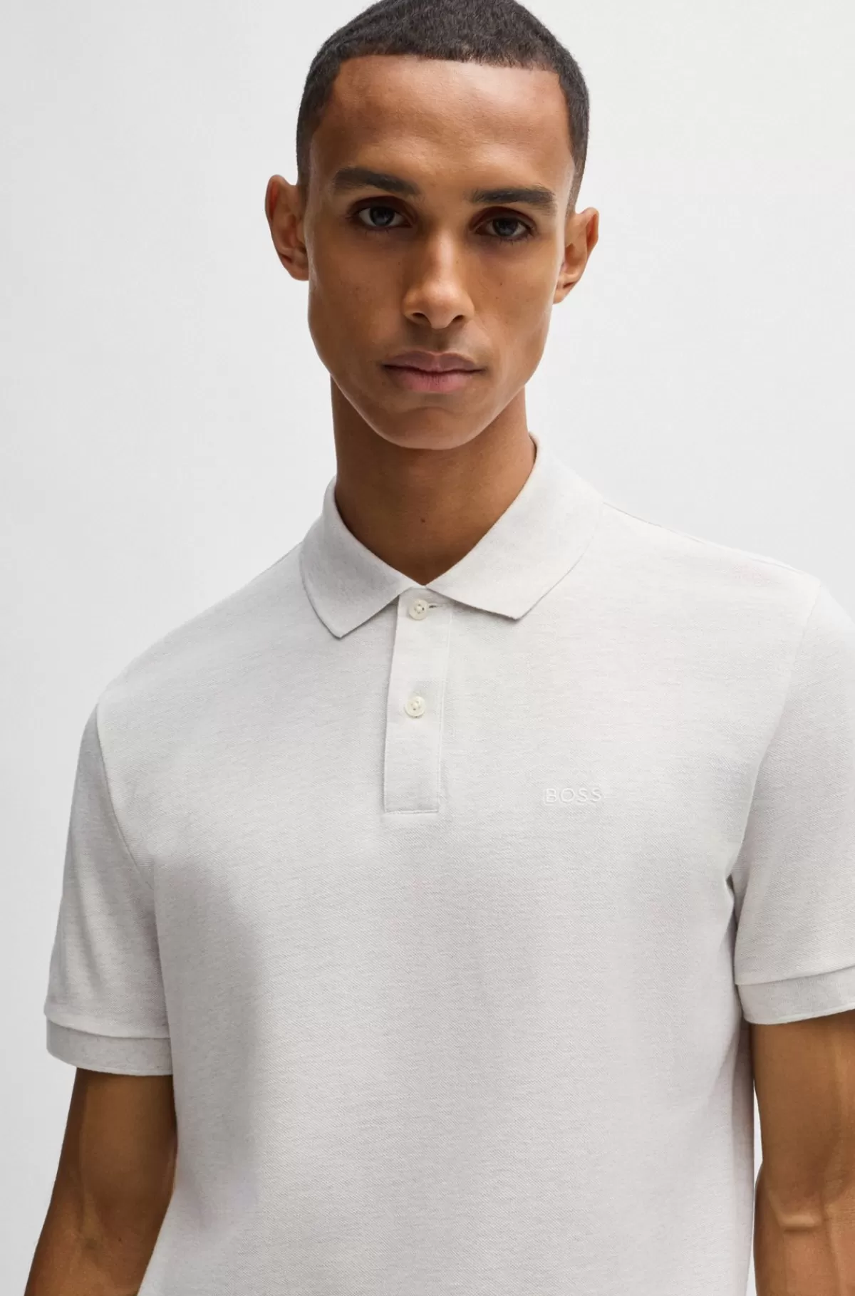 HUGO BOSS Pallas Poloshirt Med Regular Fit I Bomuld Med Broderet Logo Lysegrå Outlet